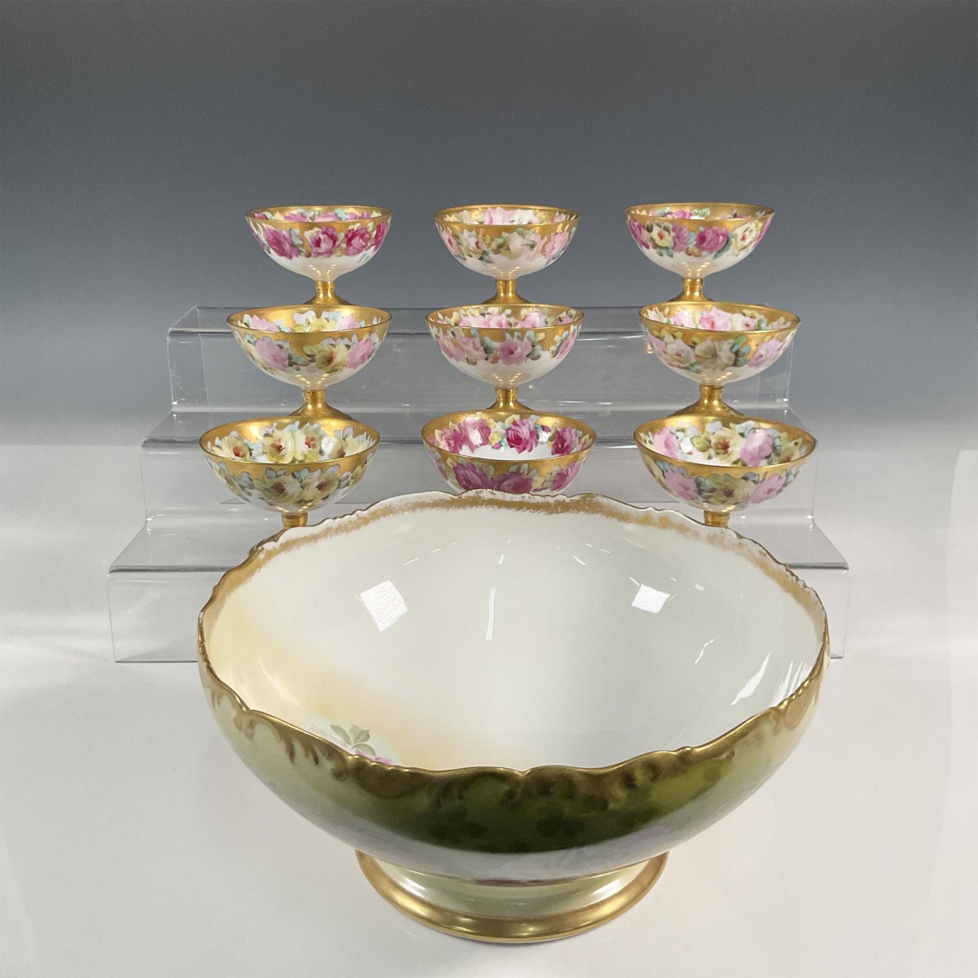 10pc T & V Limoges Porcelain Punch Bowl Set - Image 4 of 4
