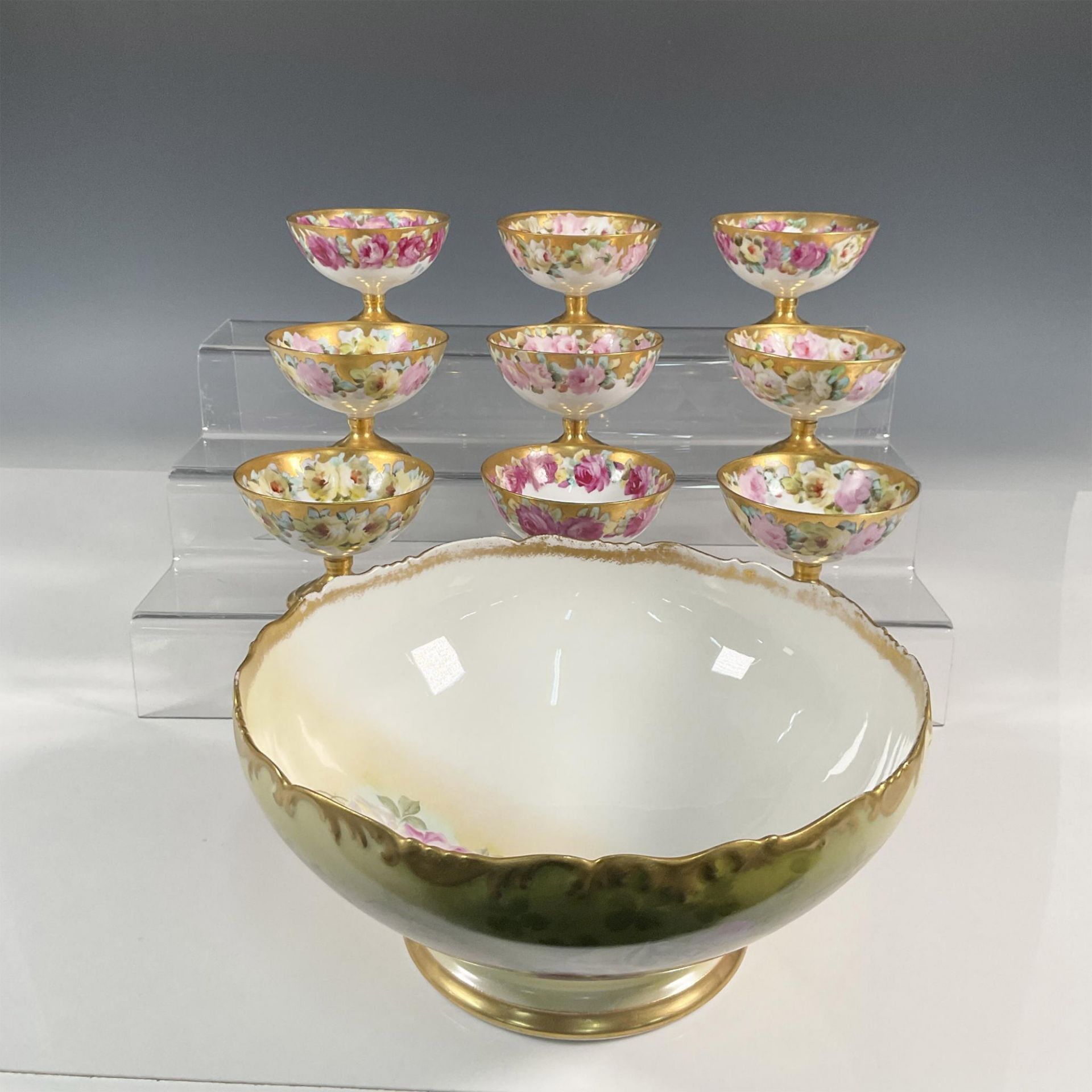 10pc T & V Limoges Porcelain Punch Bowl Set - Image 3 of 4
