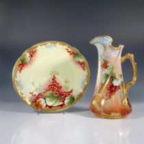 2pc Jean Pouyat Limoges Porcelain Pitcher + Plate