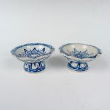 Pair of Antique Porcelain Pedestal Offering Bowls