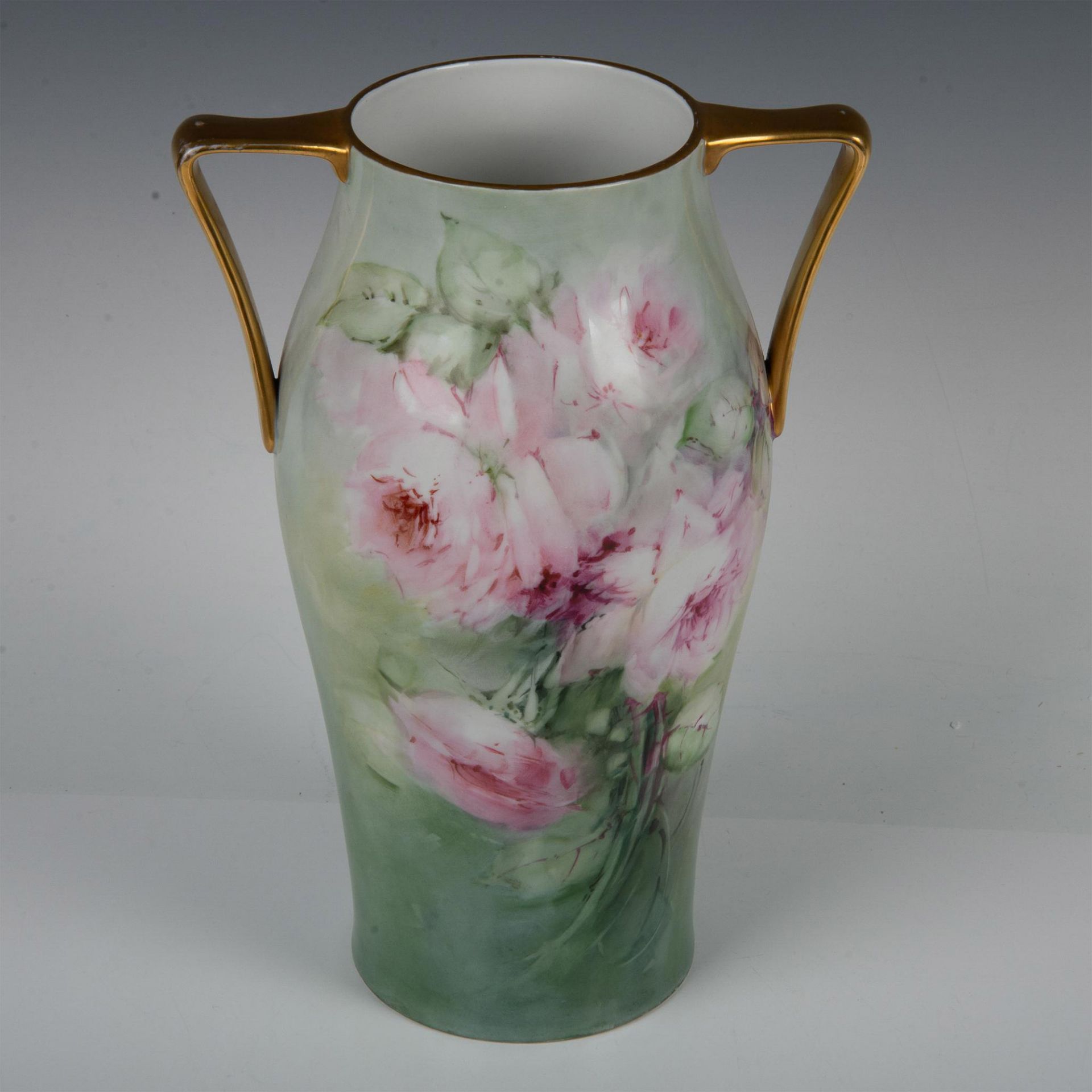 H & Co. Selb Bavaria Double Handled Vase, Roses and Gold - Image 3 of 6