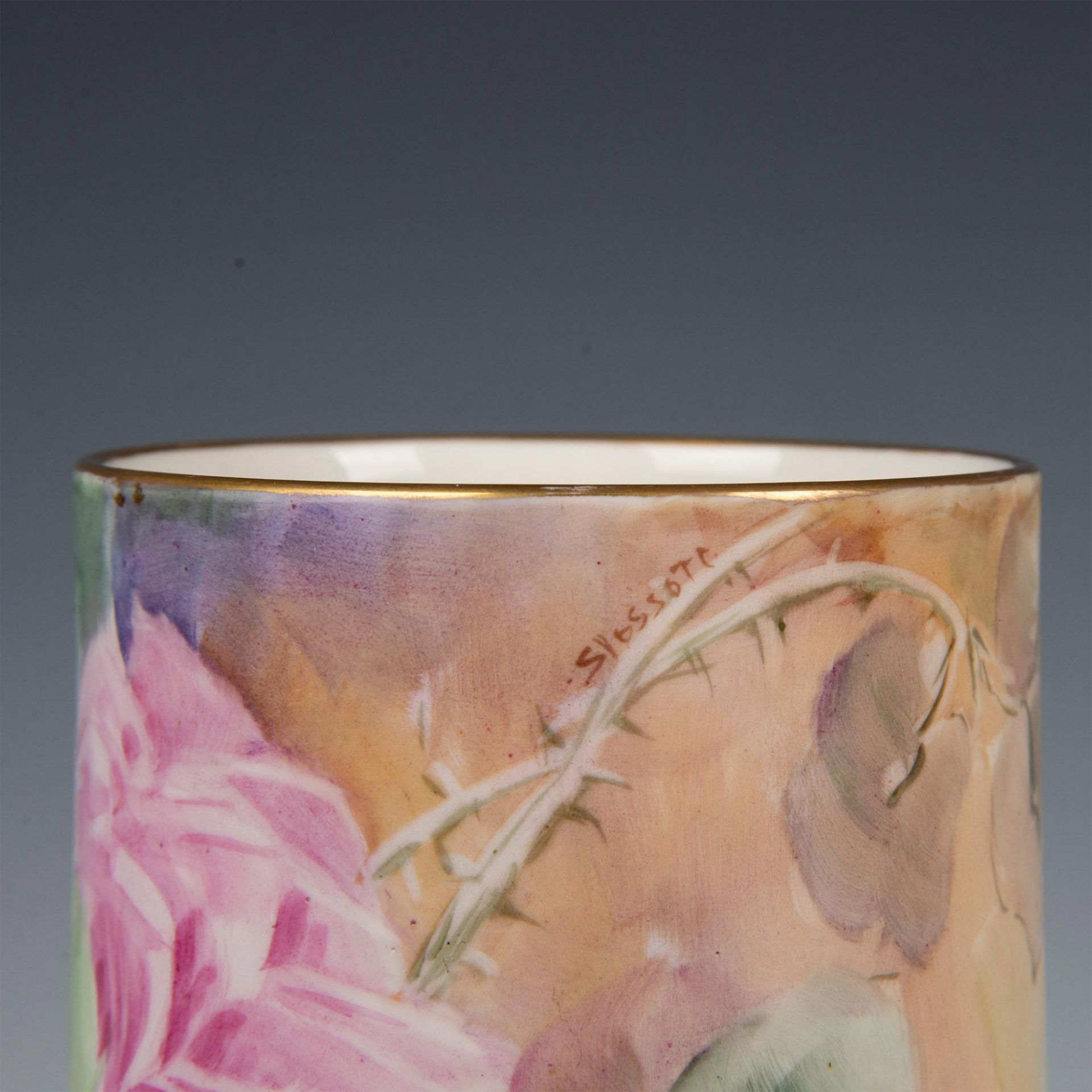 Belleek Willets Tall Porcelain Vase, Hand-Painted Roses - Image 3 of 5