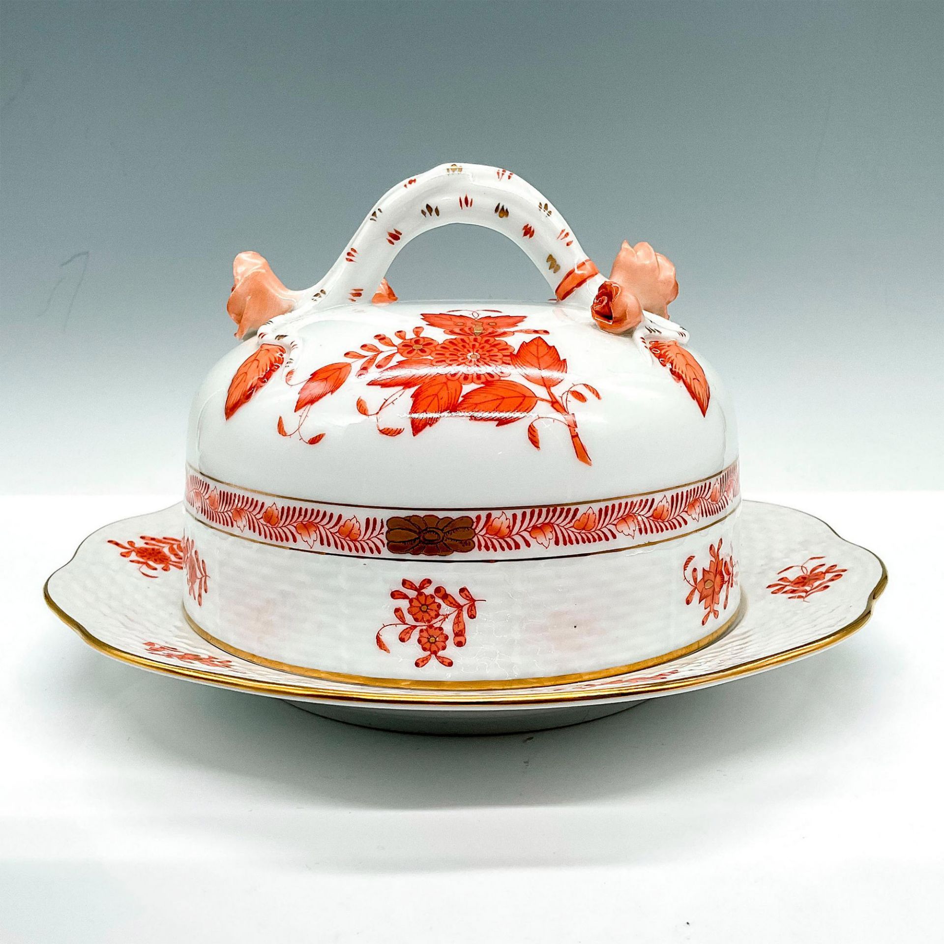 Herend Porcelain Butter Dish, Rust Chinese Bouquet