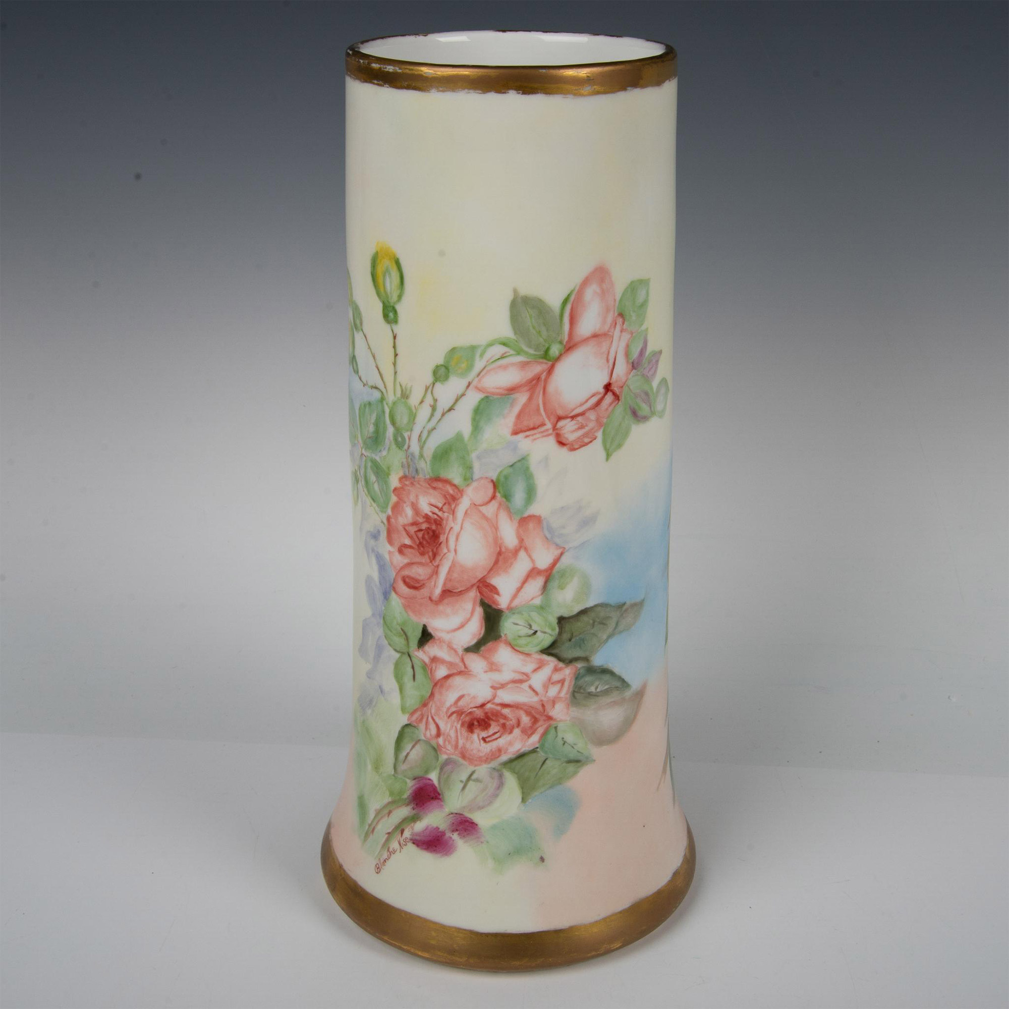 Antique D&C Porcelain Limoges Floral Vase, Signed - Image 2 of 5