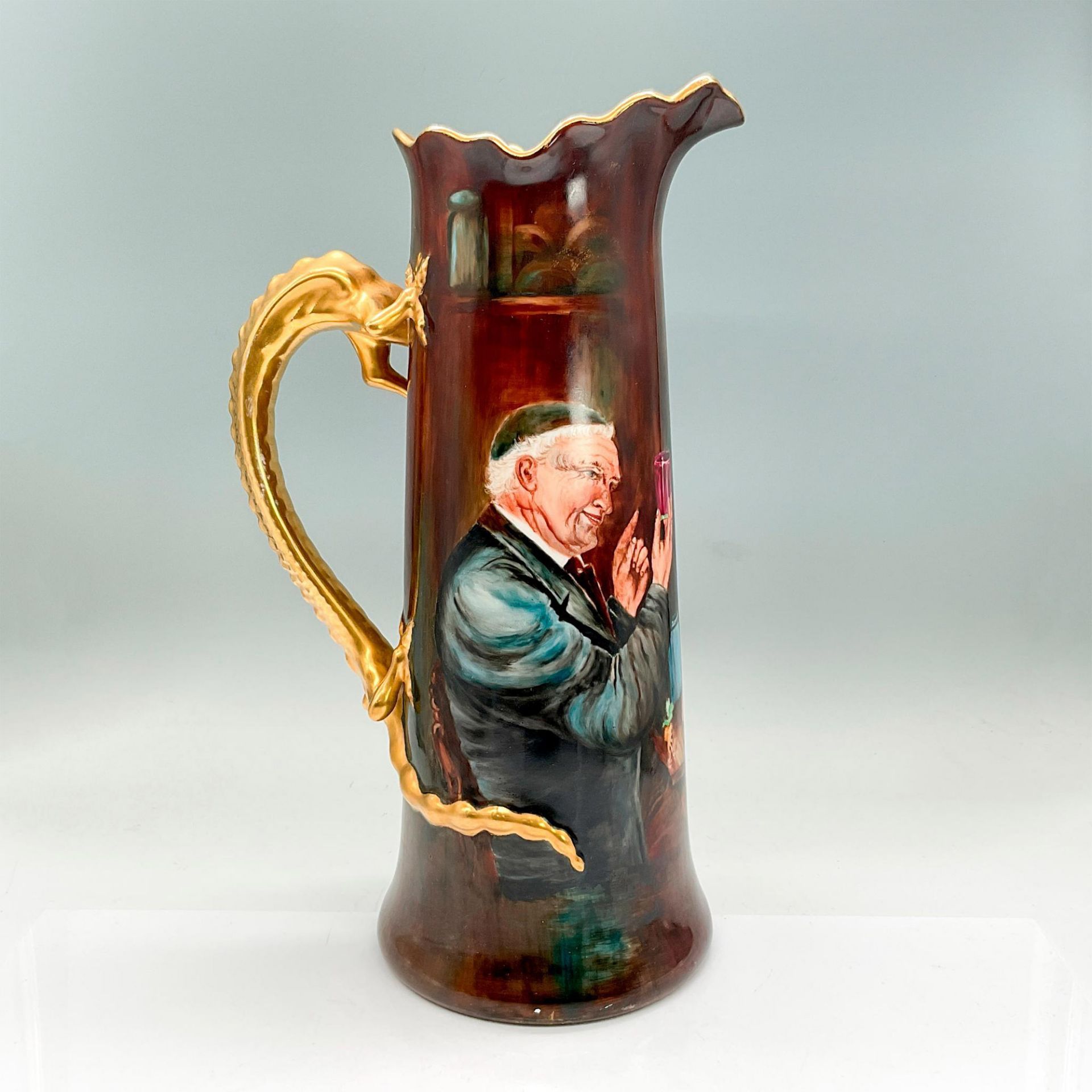 Jean Pouyat Porcelain Decorative Pitcher, Monks - Image 2 of 4