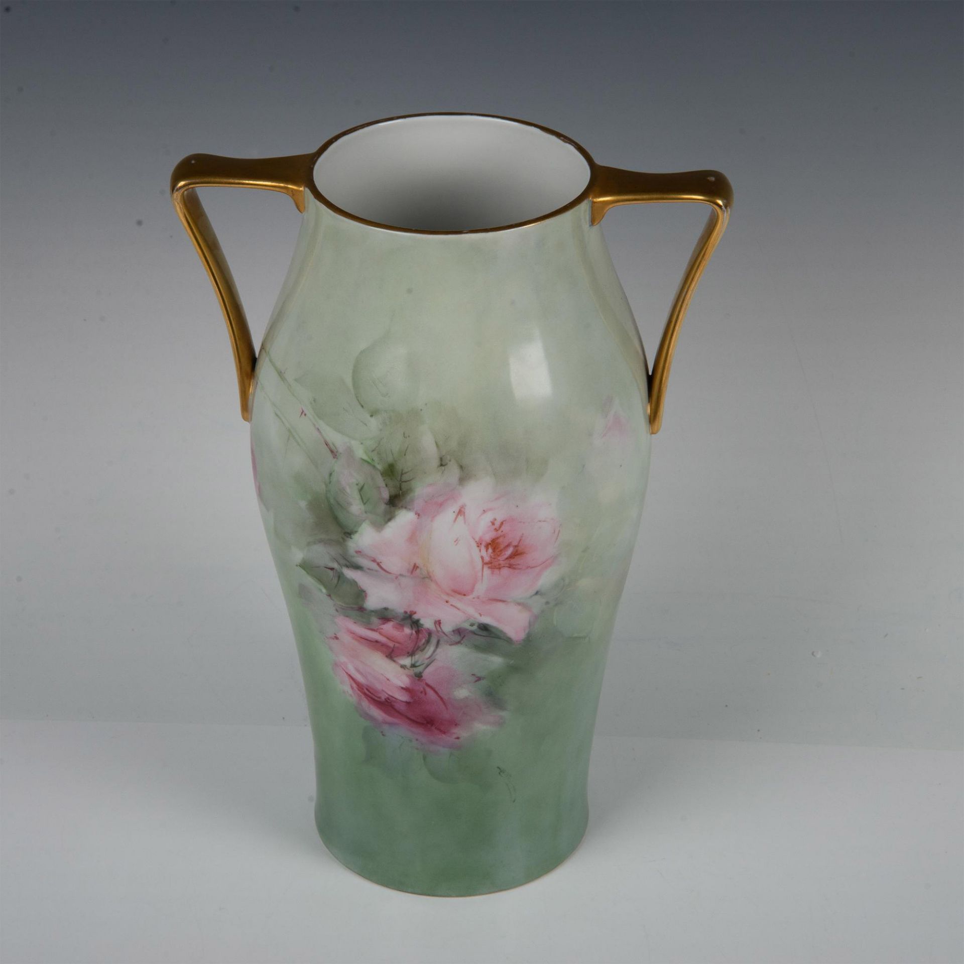 H & Co. Selb Bavaria Double Handled Vase, Roses and Gold - Image 2 of 6
