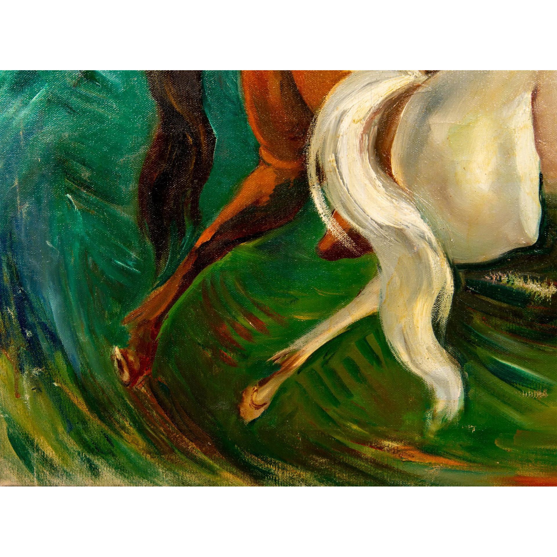 Original Oil on Canvas, Bareback Rider and Horses - Image 3 of 5