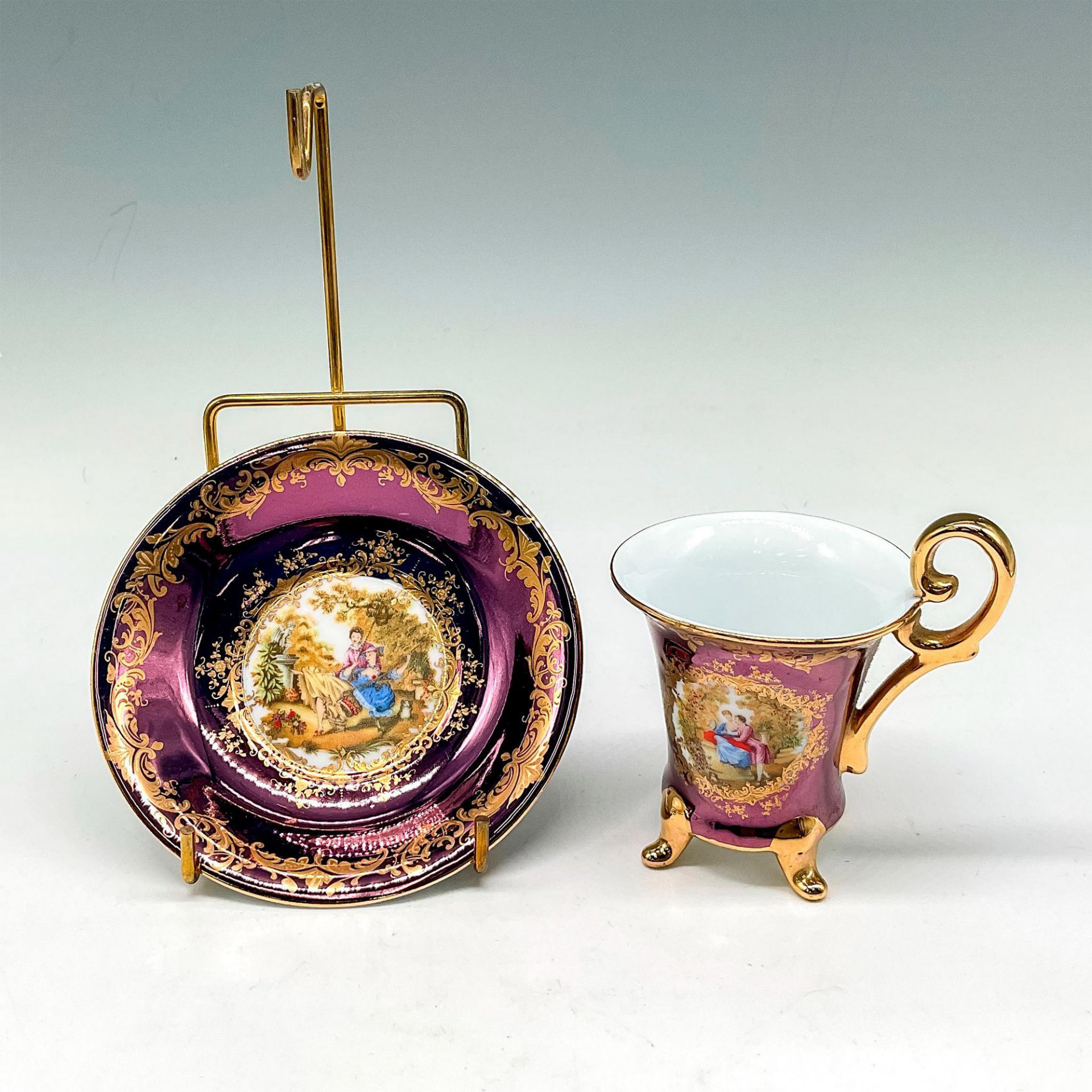 3pc Limoges Royal Purple and 24kt Gold Teacup and Saucer - Image 2 of 3