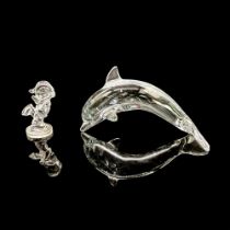 2pc Crystal and Glass Figurines, Dolphin and Ice Skater