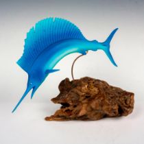 John Perry Studio Marlin Sculpture On Burl Wood