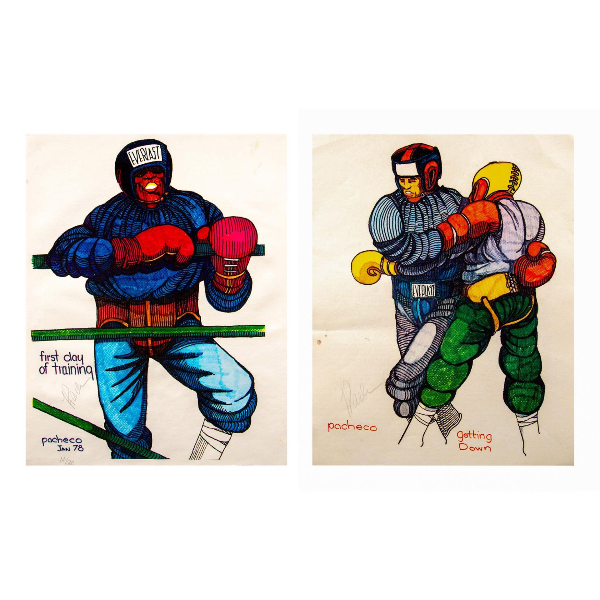 Pacheco, Two Original Lithographs on Paper, Boxing, Signed