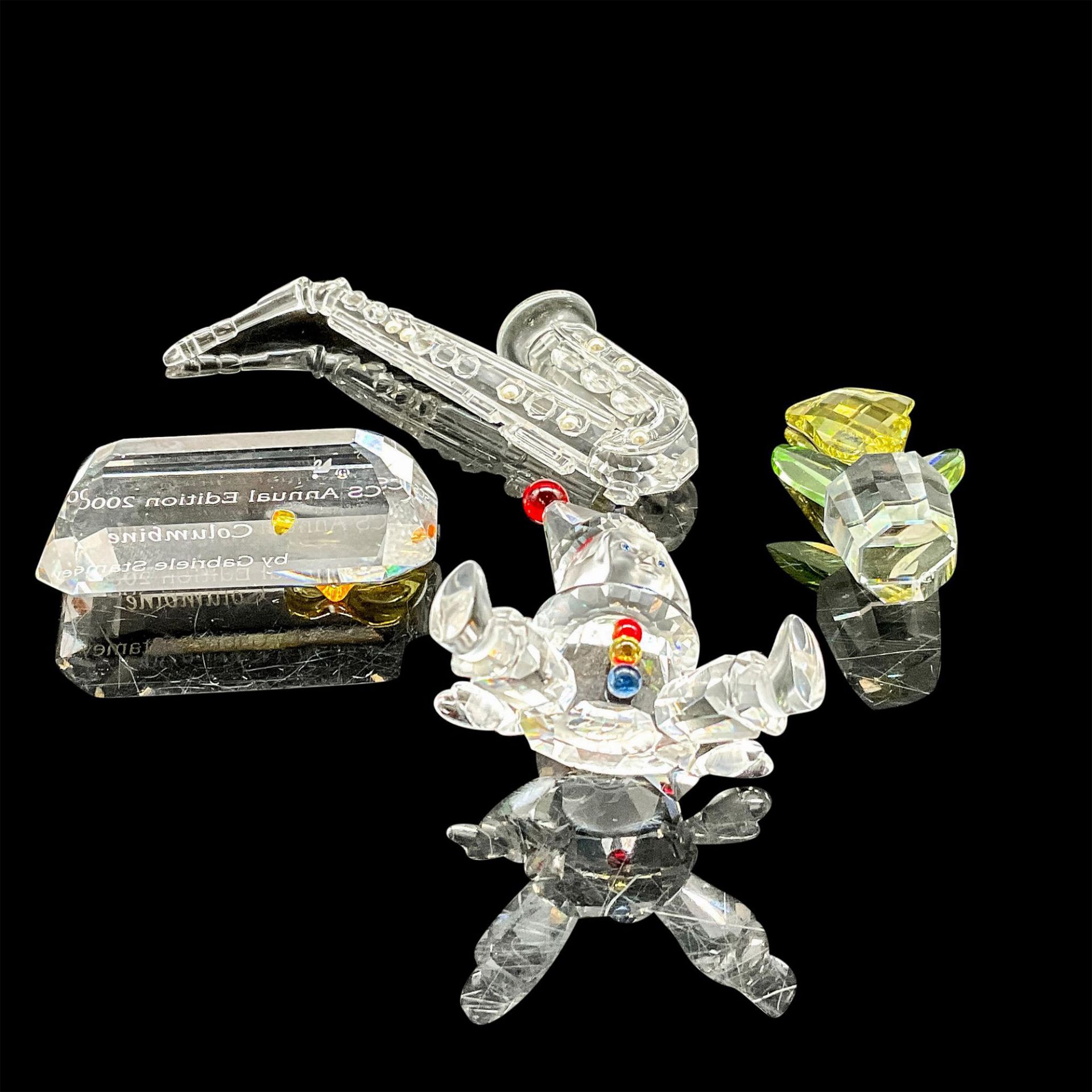 4pc Swarovski Crystal Grouping, Clown, Sax, Flower, Plaque - Image 3 of 3