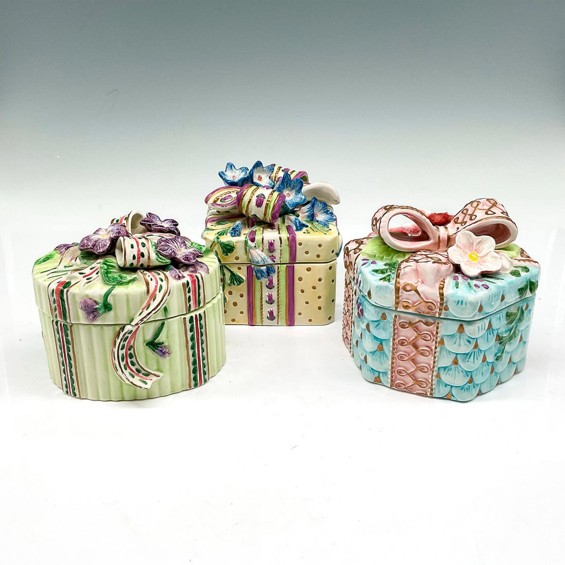 3pc Fitz & Floyd Ceramic Gift Trinket Boxes
