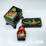 3pc Black Lacquered Hand Painted Russian Boxes
