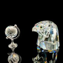 2pc Swarovski Crystal Figurines, Falcon Head and Mini Globe