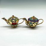 2pc Vintage Cloisonne Miniature Teapot Ornaments