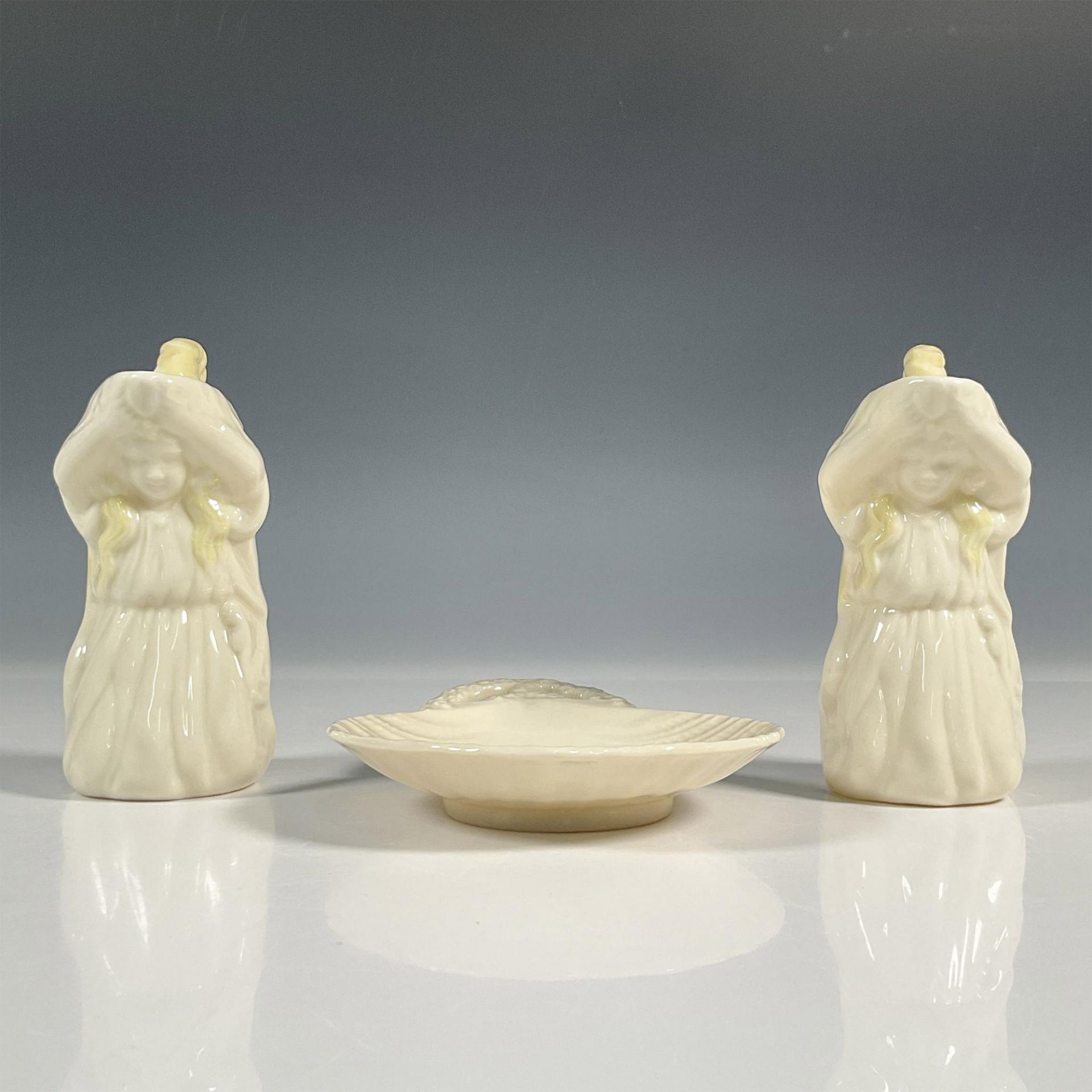 3pc Belleek Porcelain Creamers and Butter Dish