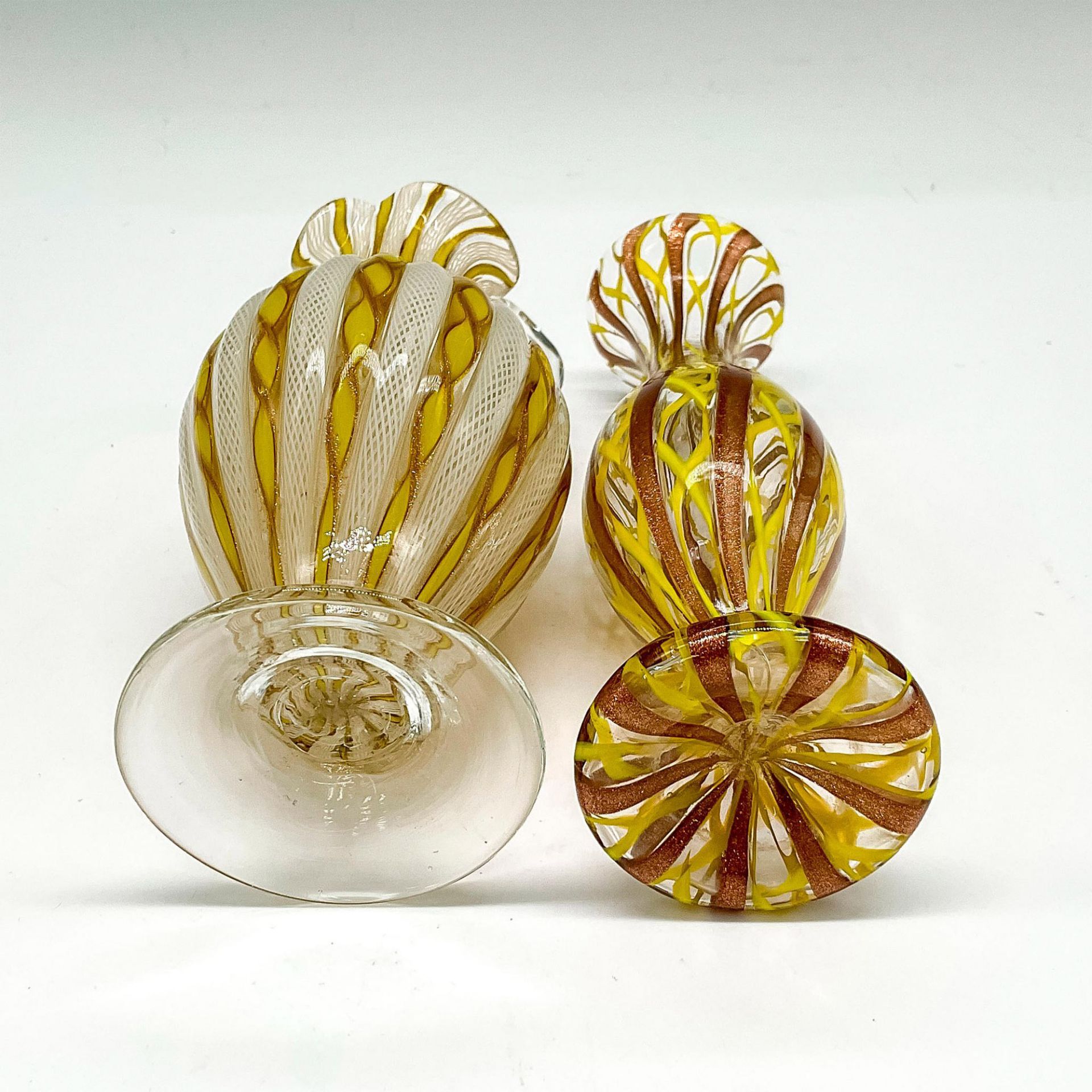 2pc Murano Glass Yellow Latticino Bud Vases - Image 3 of 3