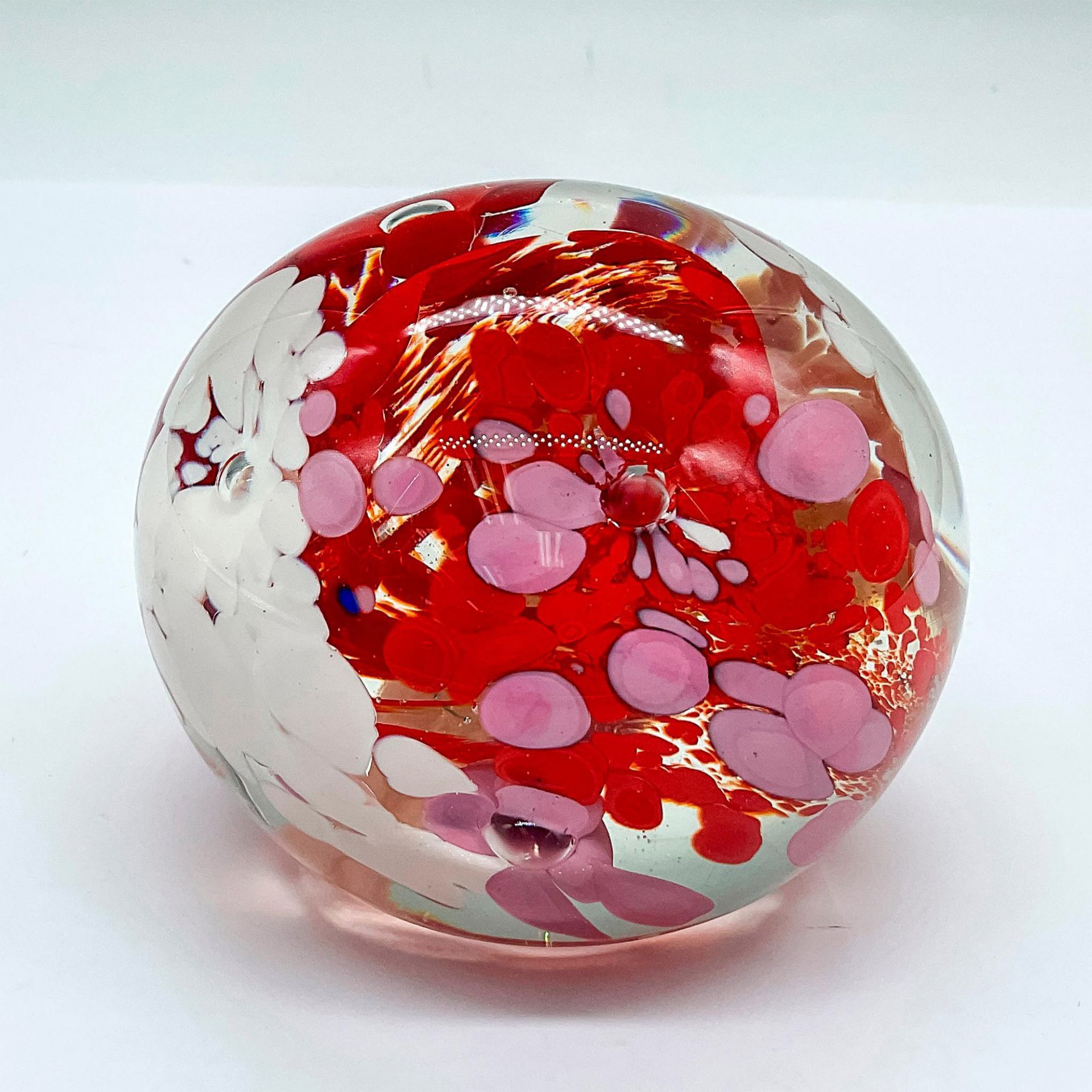 Murano Art Glass Floral Paperweight, Signed - Bild 2 aus 3