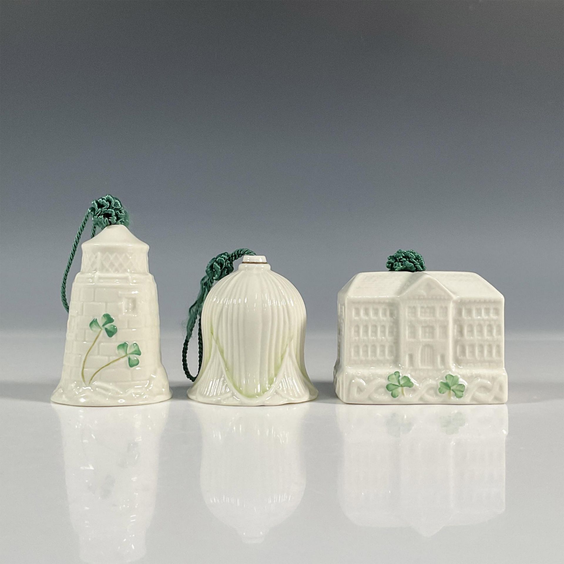 3pc Belleek Porcelain Christmas Bell Ornaments