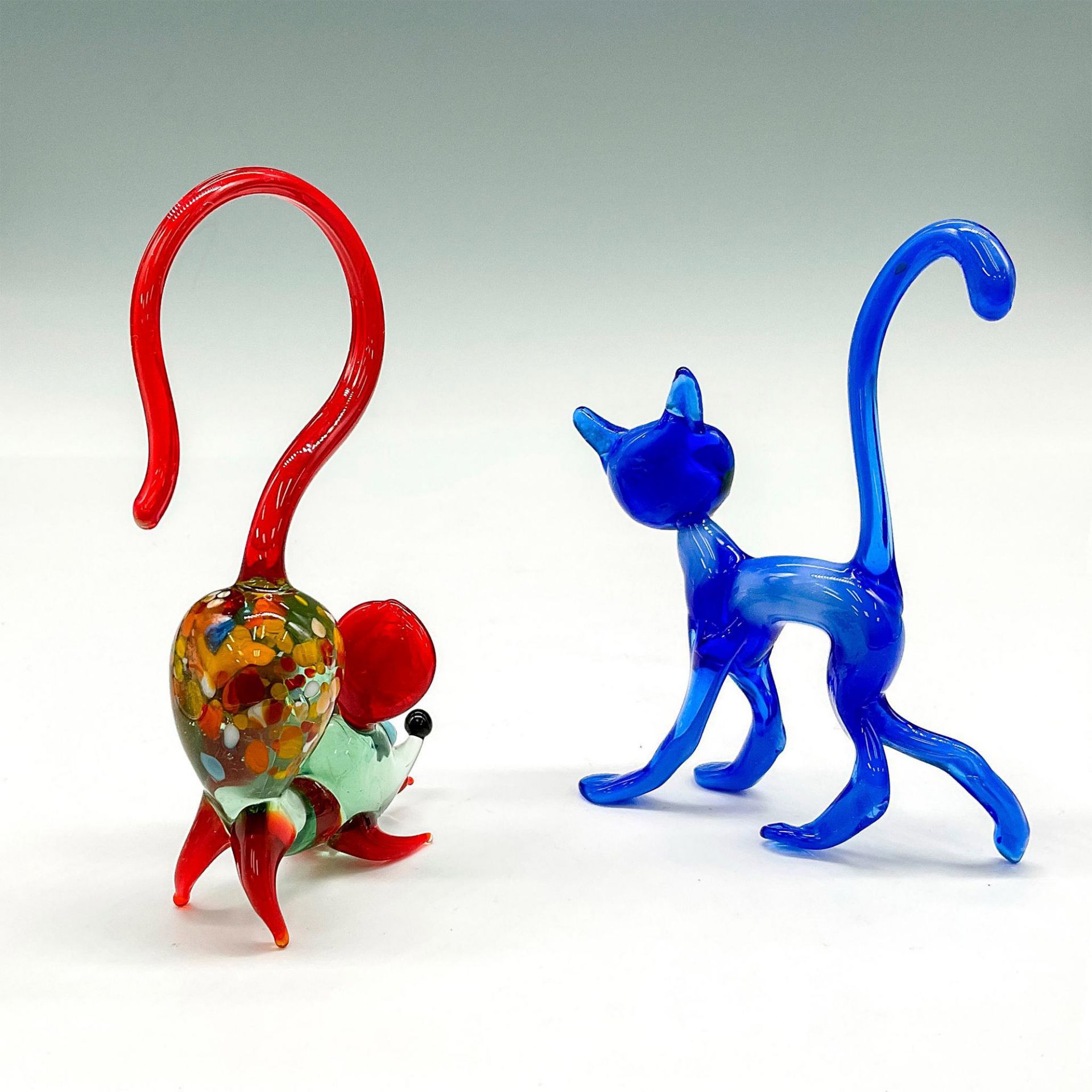 2pc Hand-Blown Art Glass Figurines, Cat + Mouse - Bild 2 aus 3