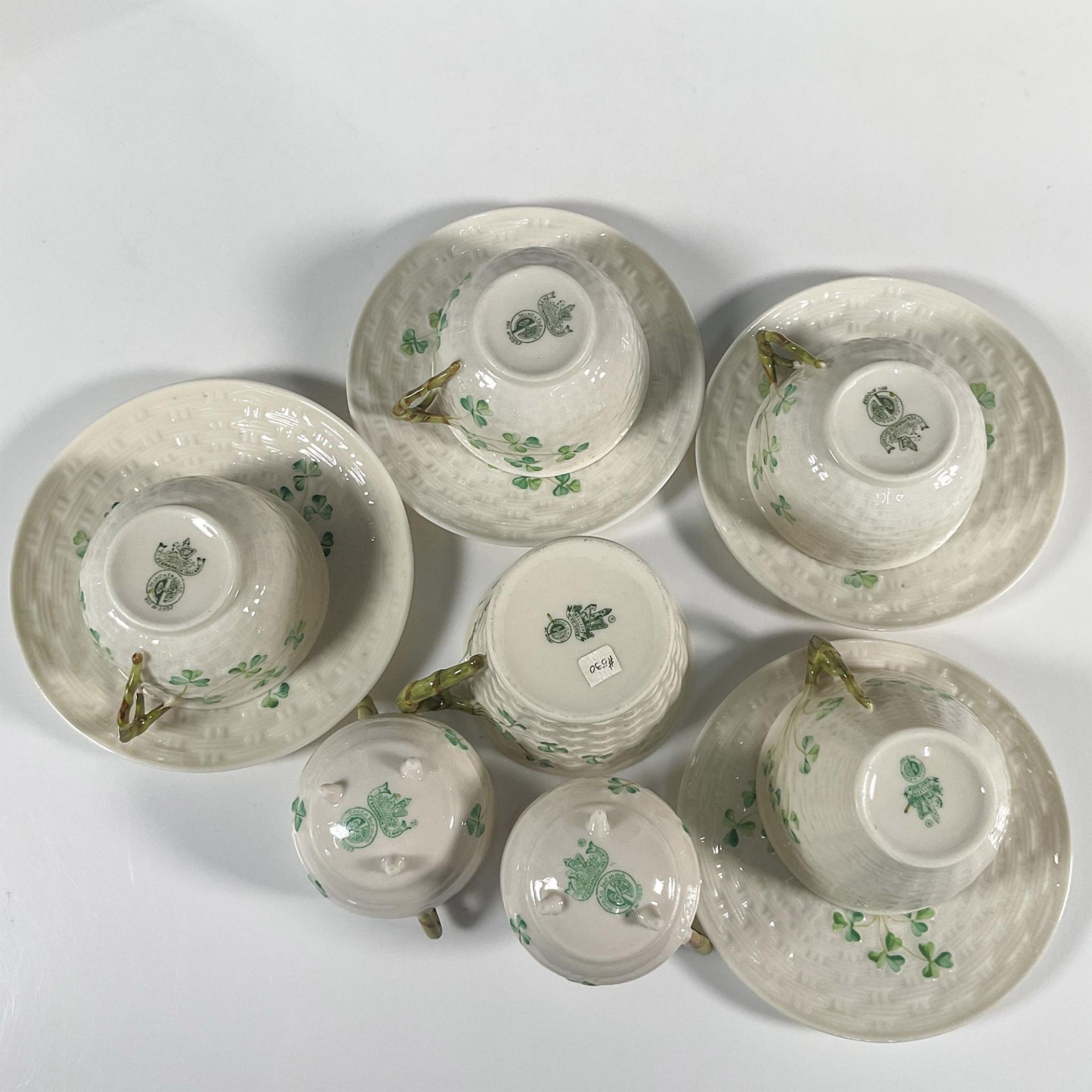 11pc Belleek Pottery Porcelain Tea Set, Shamrock - Image 3 of 3