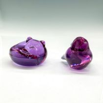 2pc Amethyst Art Glass Figurines, Fox + Dove