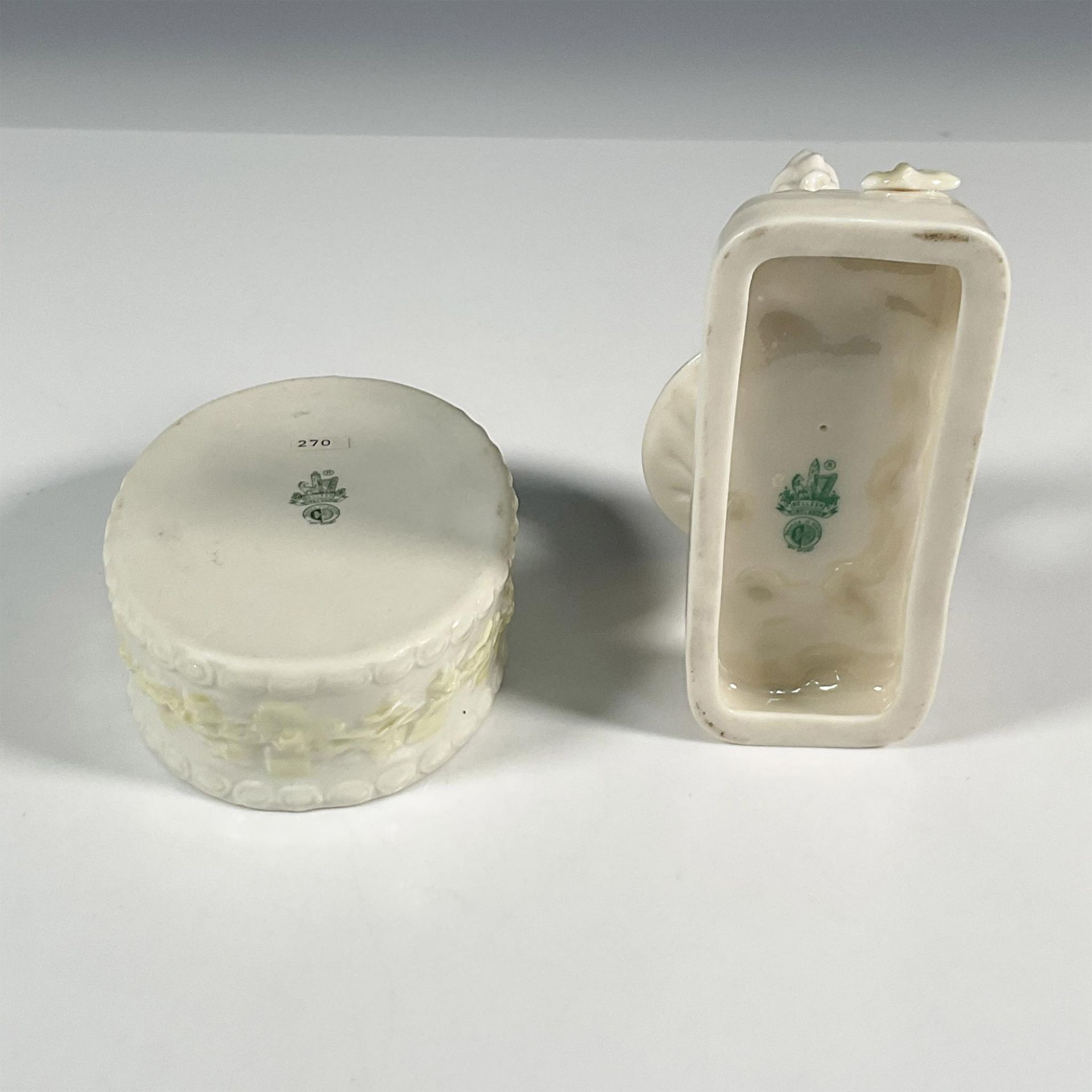 2pc Belleek Pottery Porcelain Lidded Box and Vase - Image 5 of 5