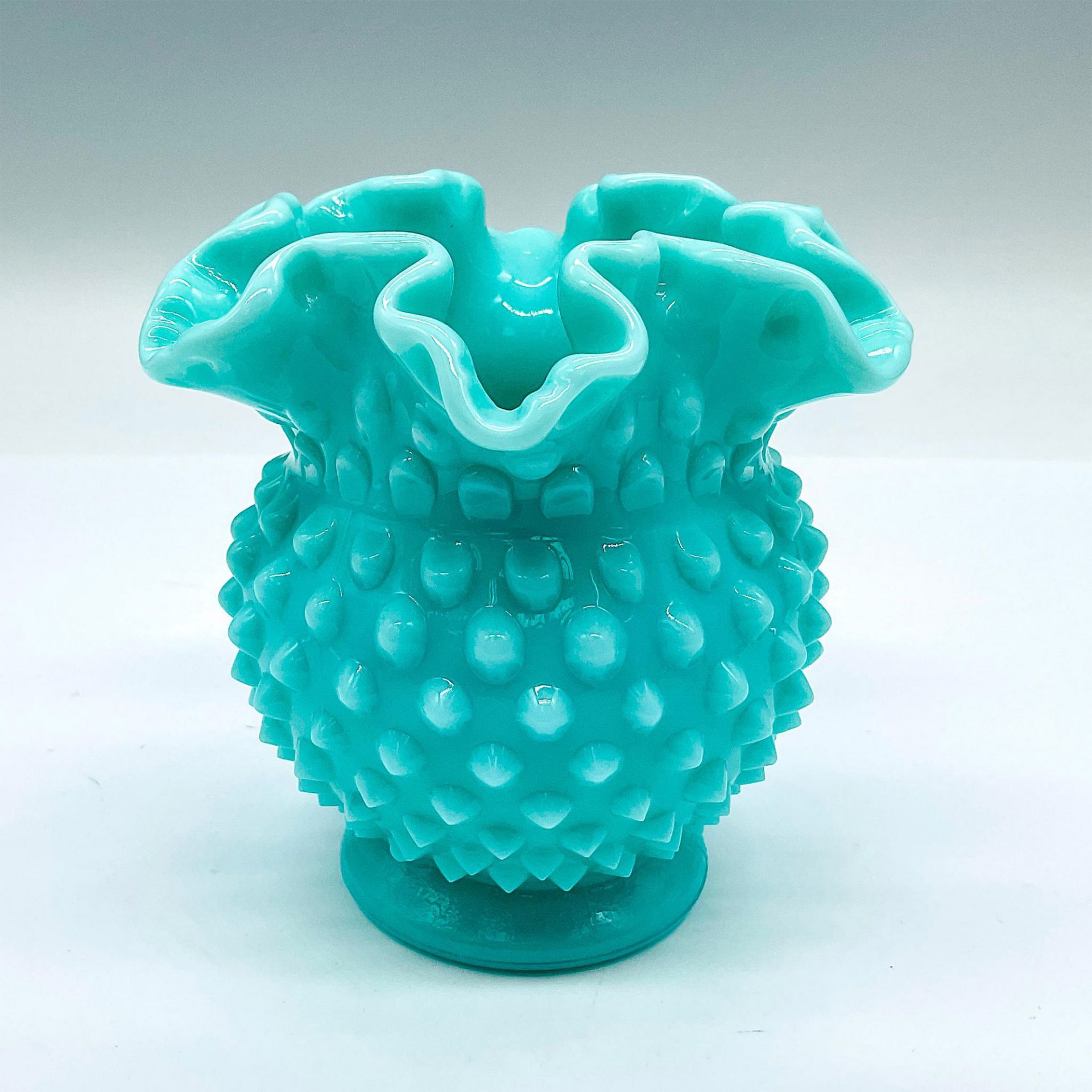 Vintage Fenton Turquoise Milk Glass Hobnail Vase - Image 2 of 3
