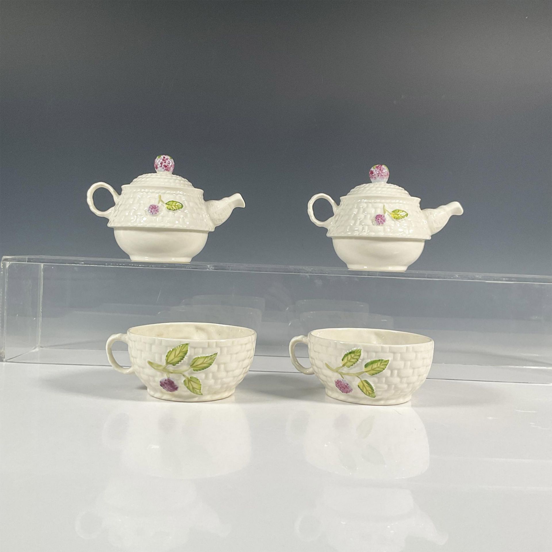 4pc of Belleek Porcelain Lidded Teapots with Cups Set - Image 5 of 7