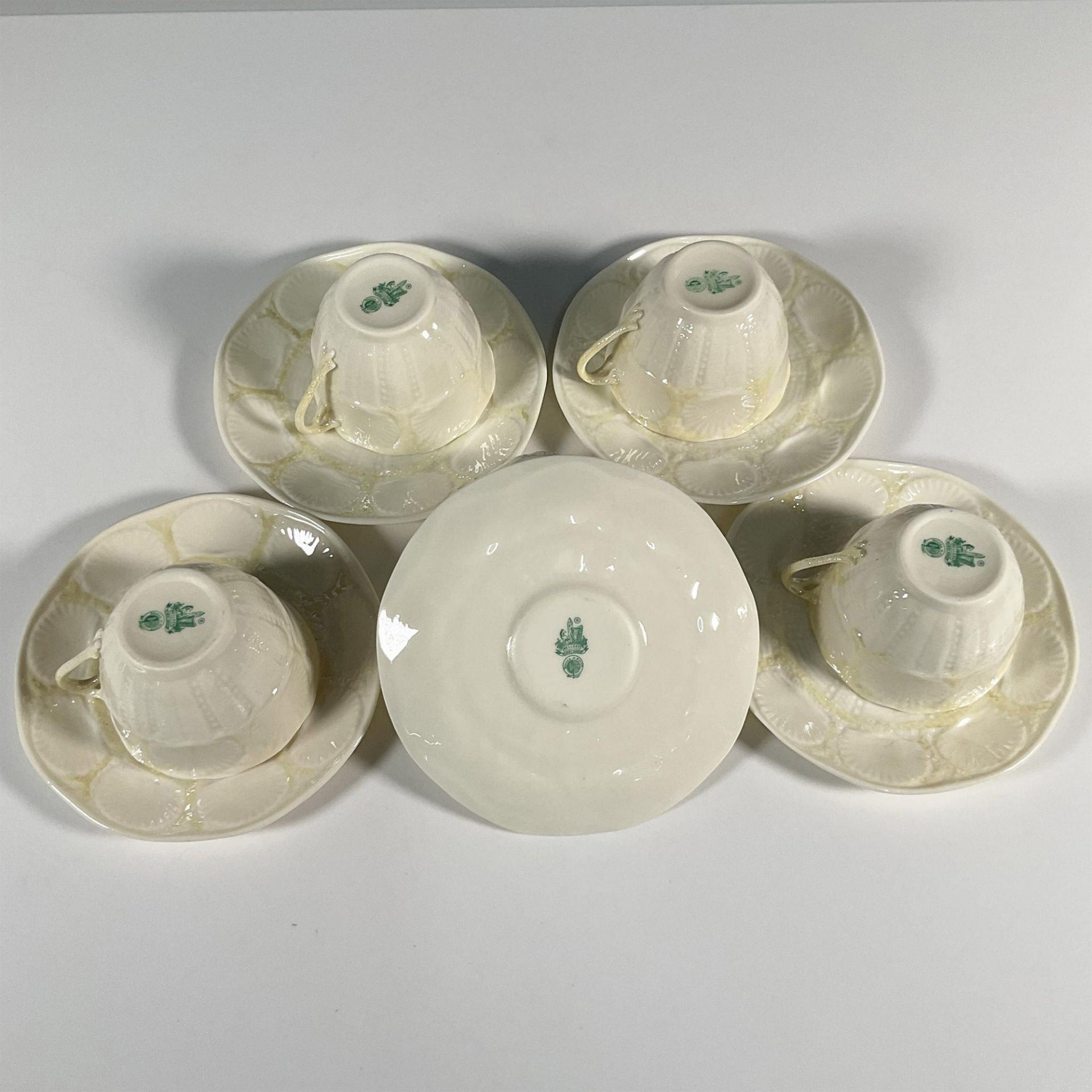 10pc Belleek Pottery Porcelain Cup and Saucer Set, New Shell - Image 4 of 4