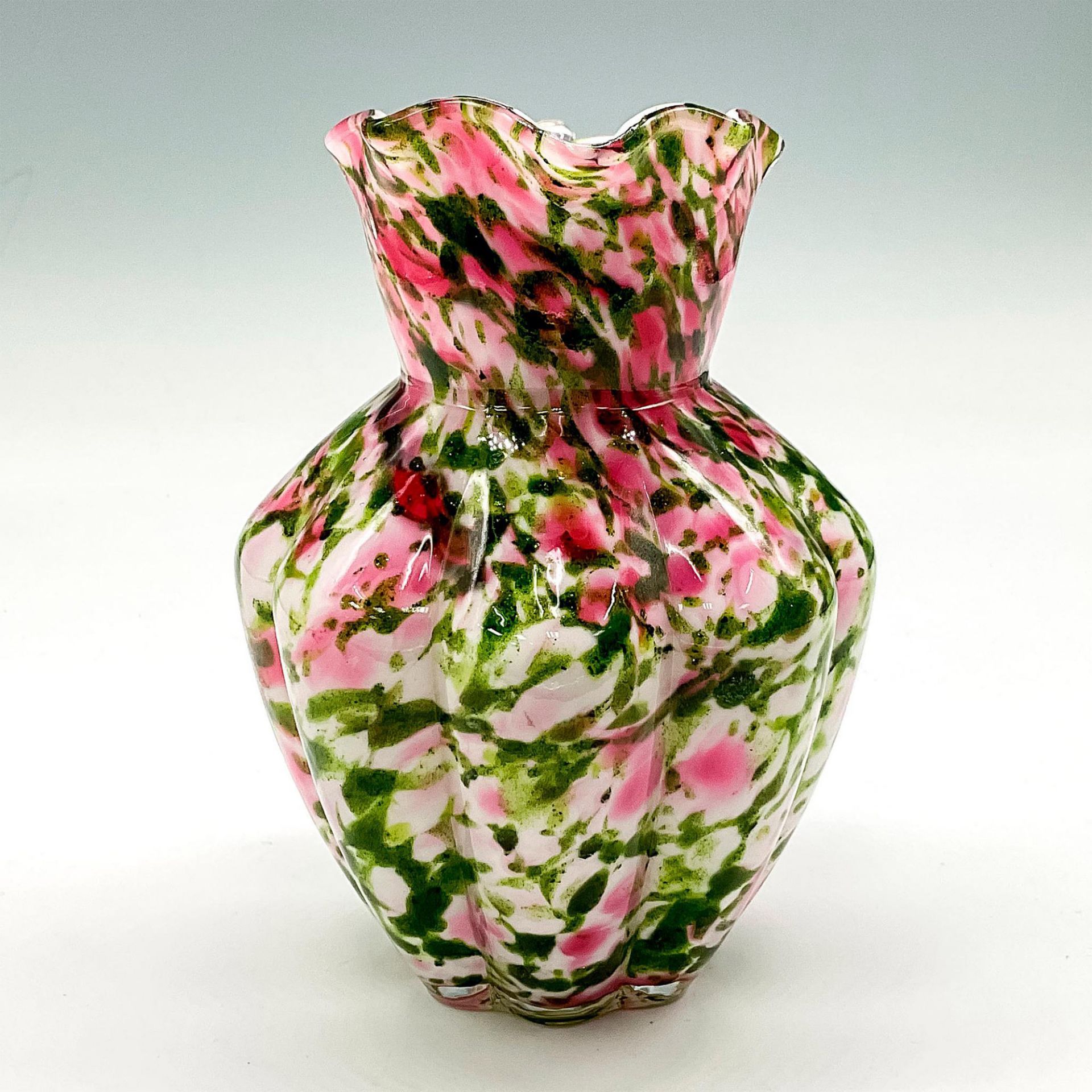 Fenton Glass Pitcher, Vasa Murrhina Rose + Aventurine Green - Image 2 of 3