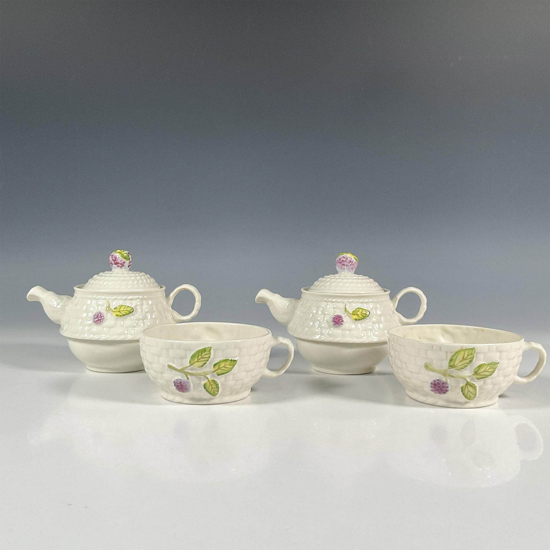 4pc of Belleek Porcelain Lidded Teapots with Cups Set