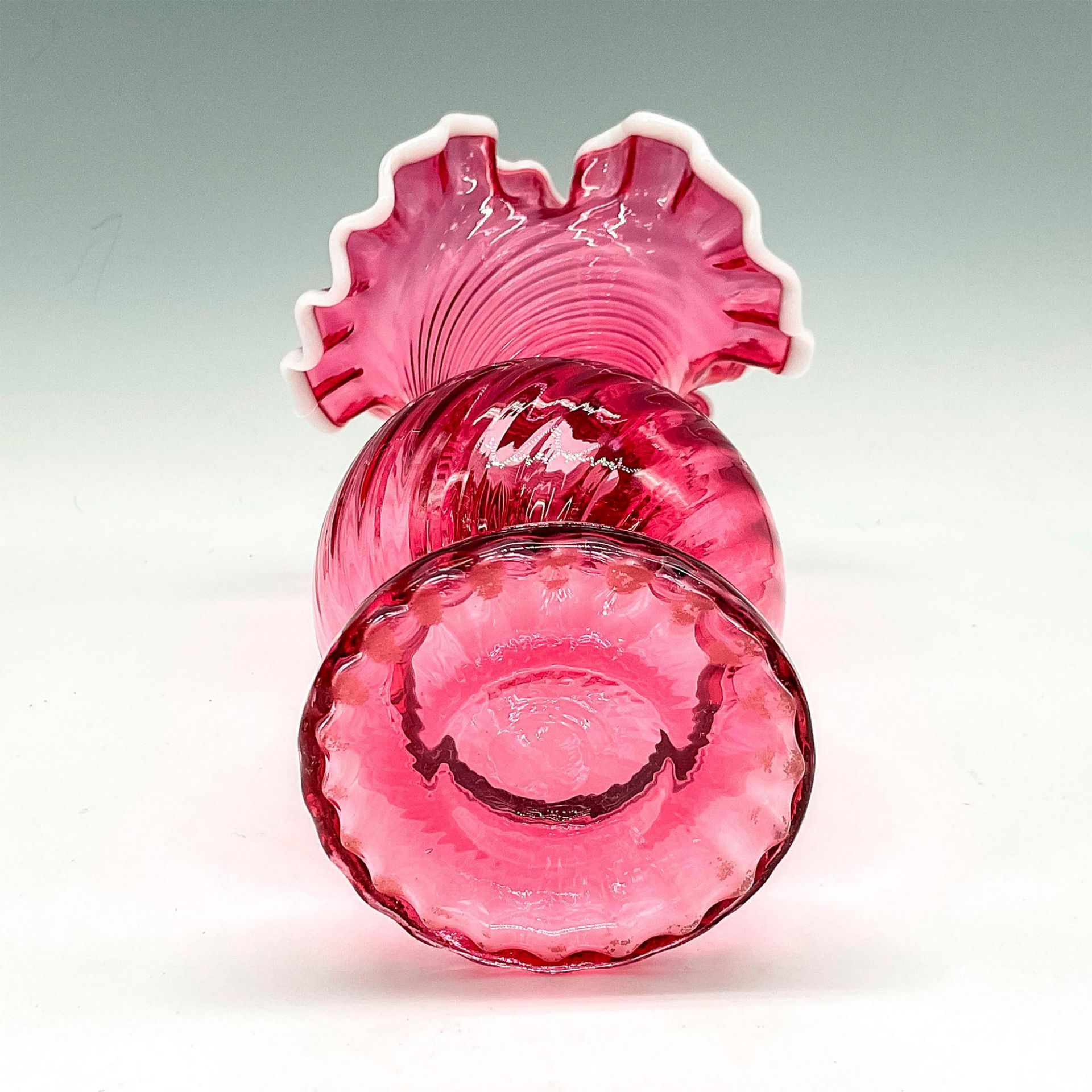 Vintage Fenton Cranberry Snow Crest Vase - Image 3 of 3