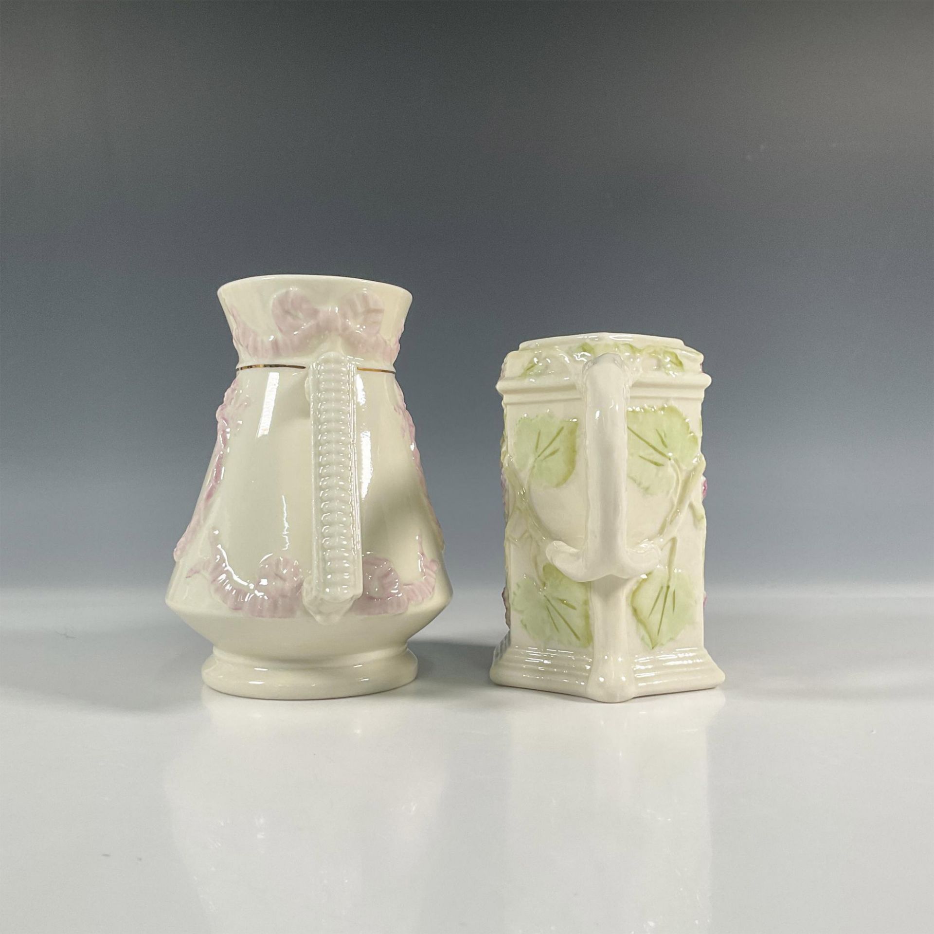 2pc Belleek Porcelain Florence Pitcher and Vine Jug - Image 3 of 5