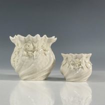 2pc Belleek Pottery Porcelain Flower Pots, Rose
