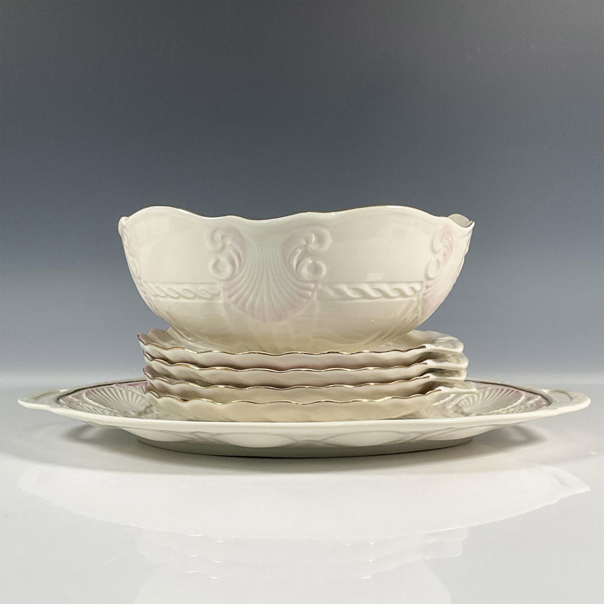 6pc Belleek Pottery Porcelain Tableware, Tridacna Pink - Image 2 of 8