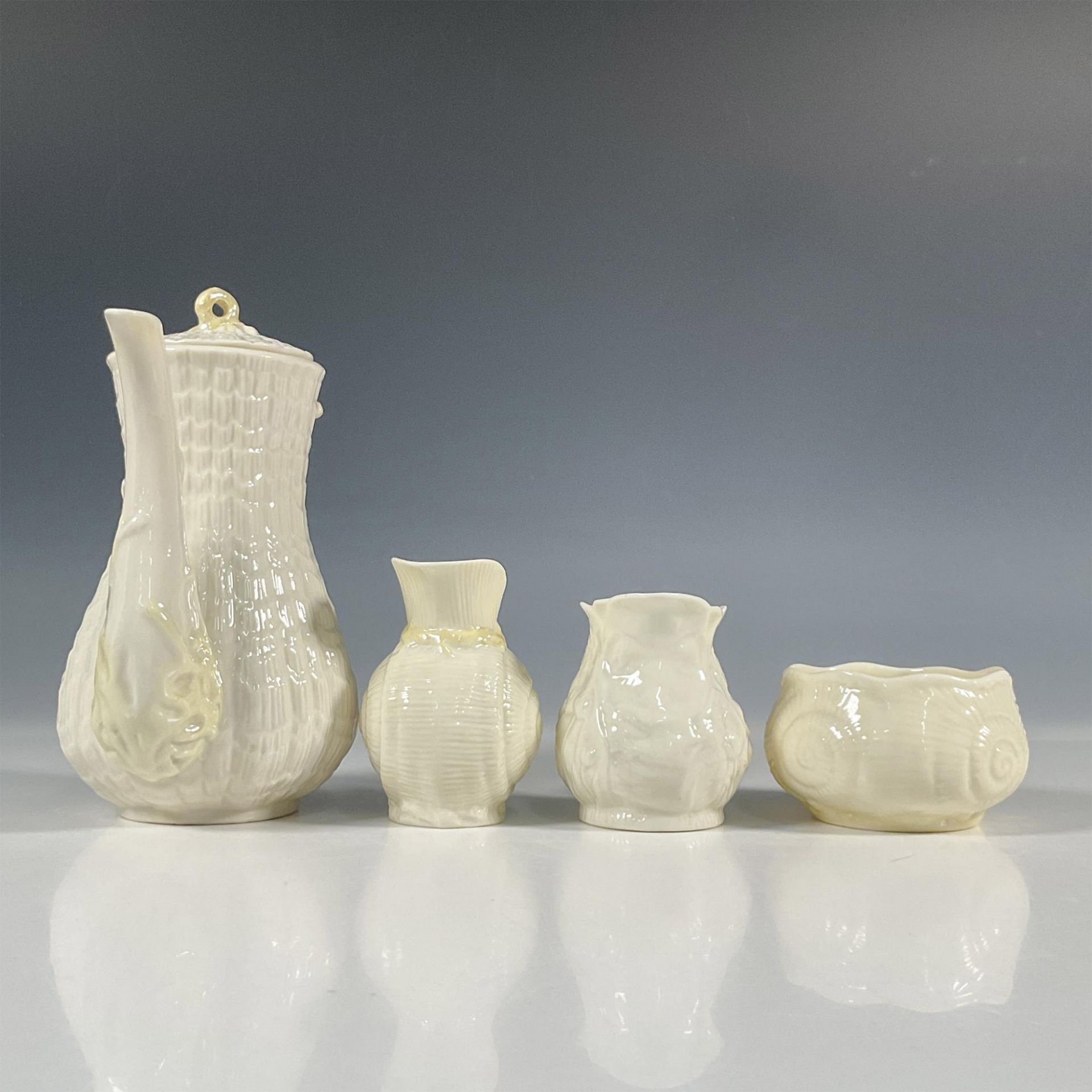 4pc Belleek Pottery Porcelain Coffee Set, Tridacna Yellow - Image 4 of 8