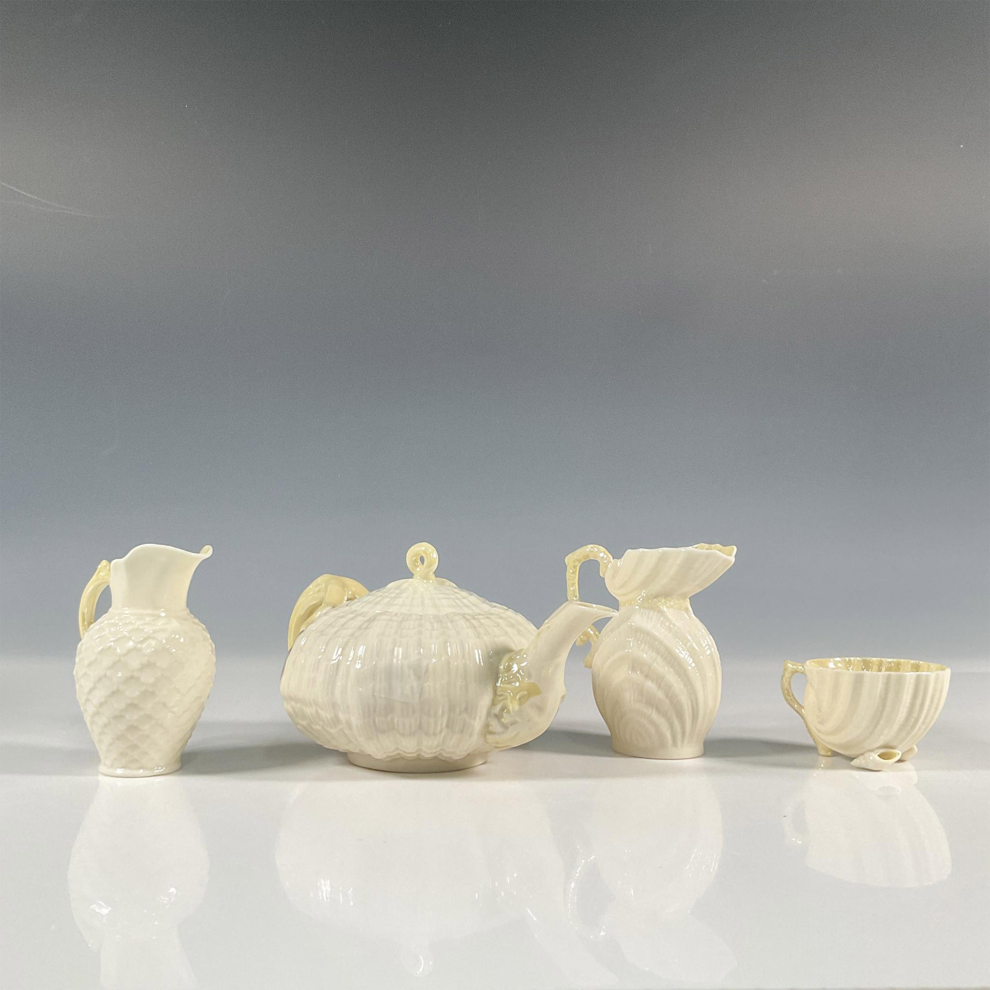 4pc Belleek Pottery Porcelain Tea Pot Set, Tridacna Yellow - Image 3 of 6