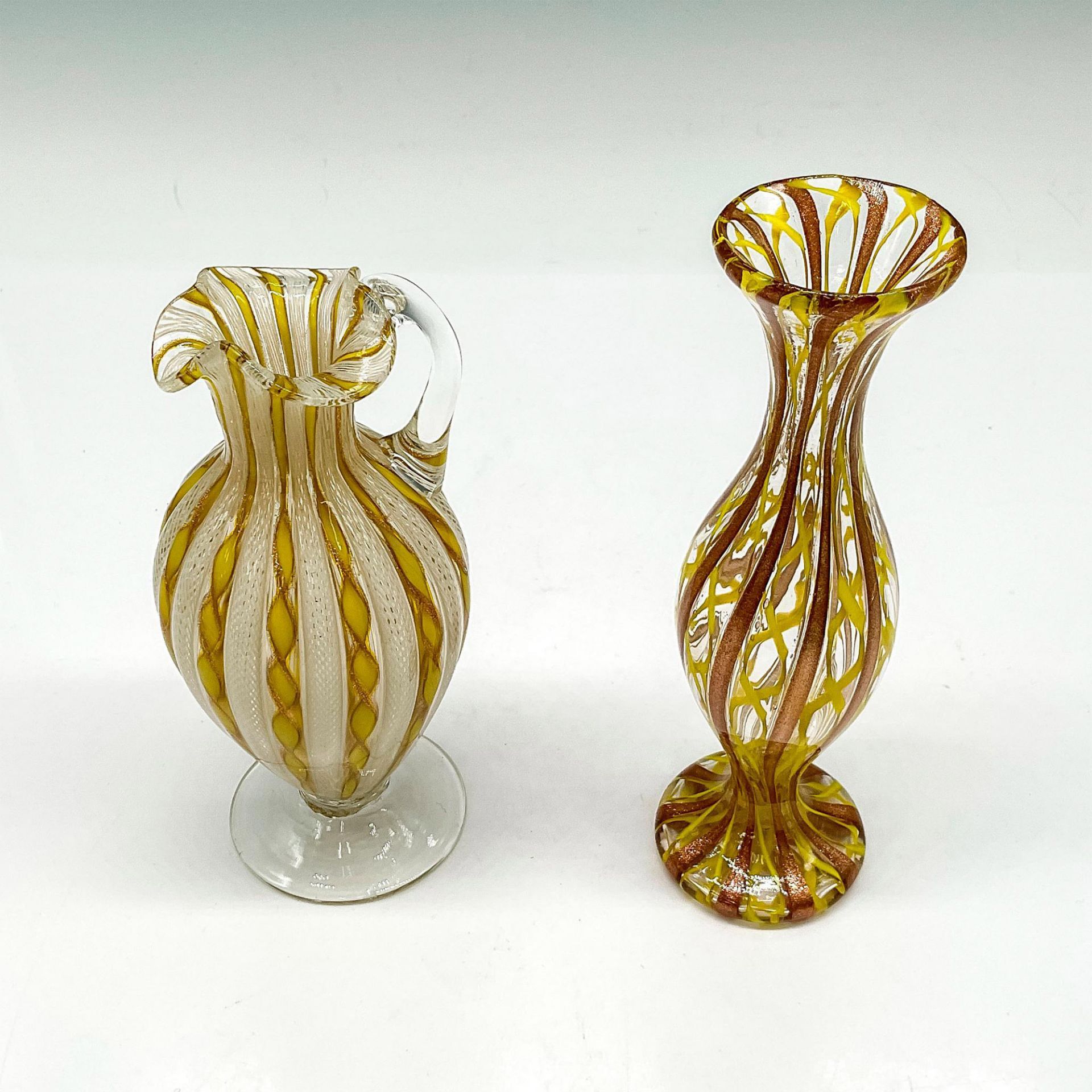 2pc Murano Glass Yellow Latticino Bud Vases - Image 2 of 3