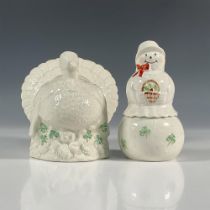 2pc Belleek Porcelain Holiday Shamrock Collectibles