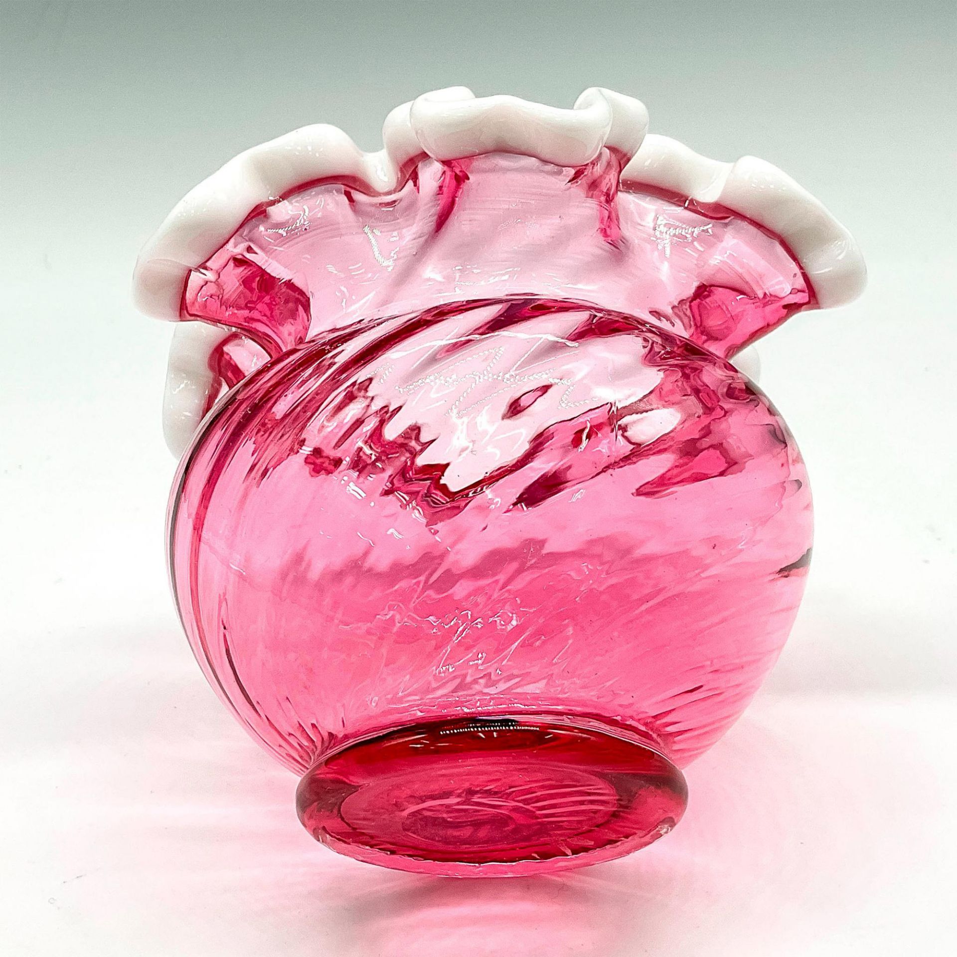 Vintage Fenton Cranberry Snow Crest Bud Vase - Image 3 of 3