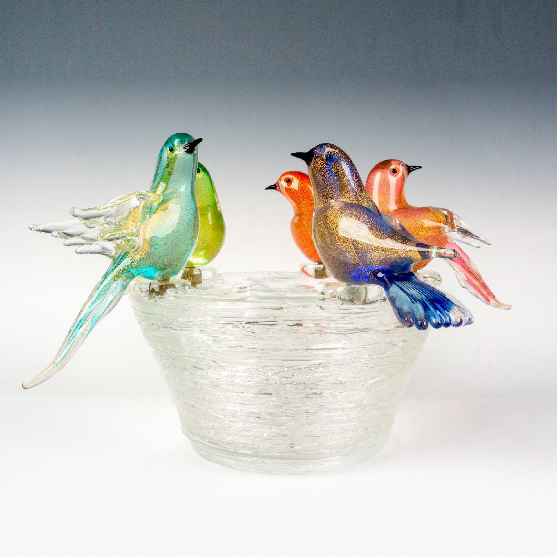6pc Murano Art Glass Bird Nest Sculpture - Bild 2 aus 5