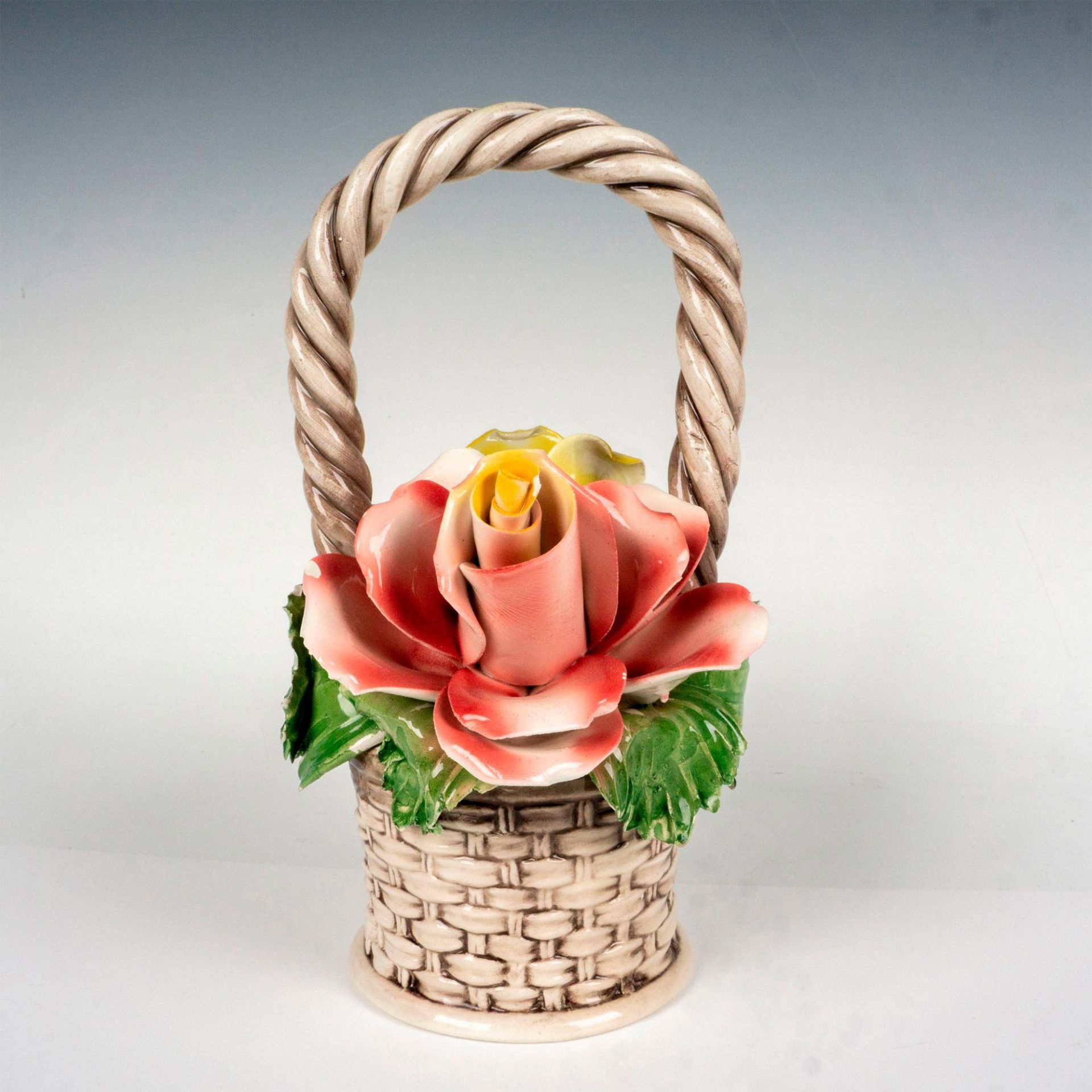 Vintage Capodimonte Rose Basket, Yellow and Red - Image 4 of 5