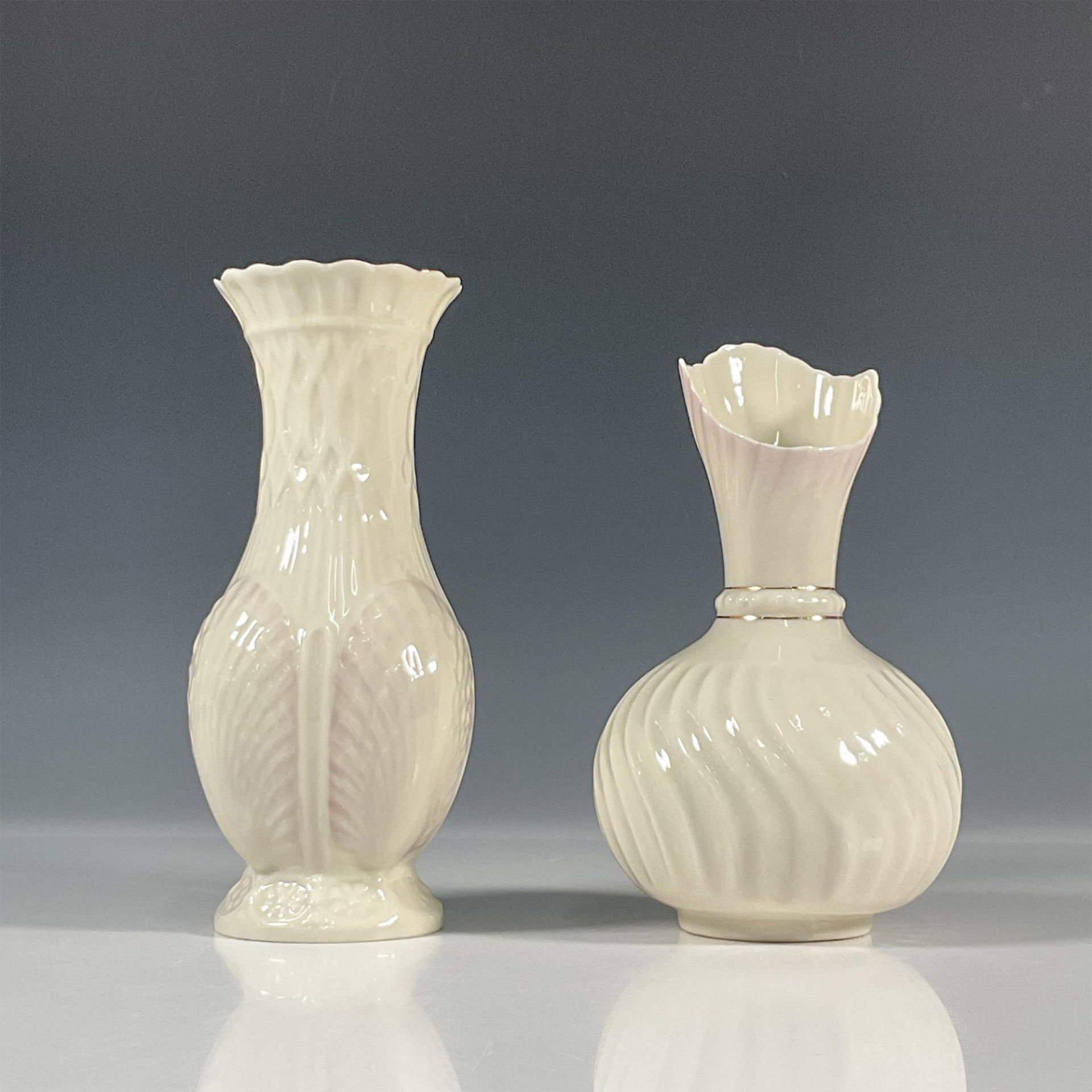 2pc Belleek Pottery Porcelain Vases - Image 2 of 4