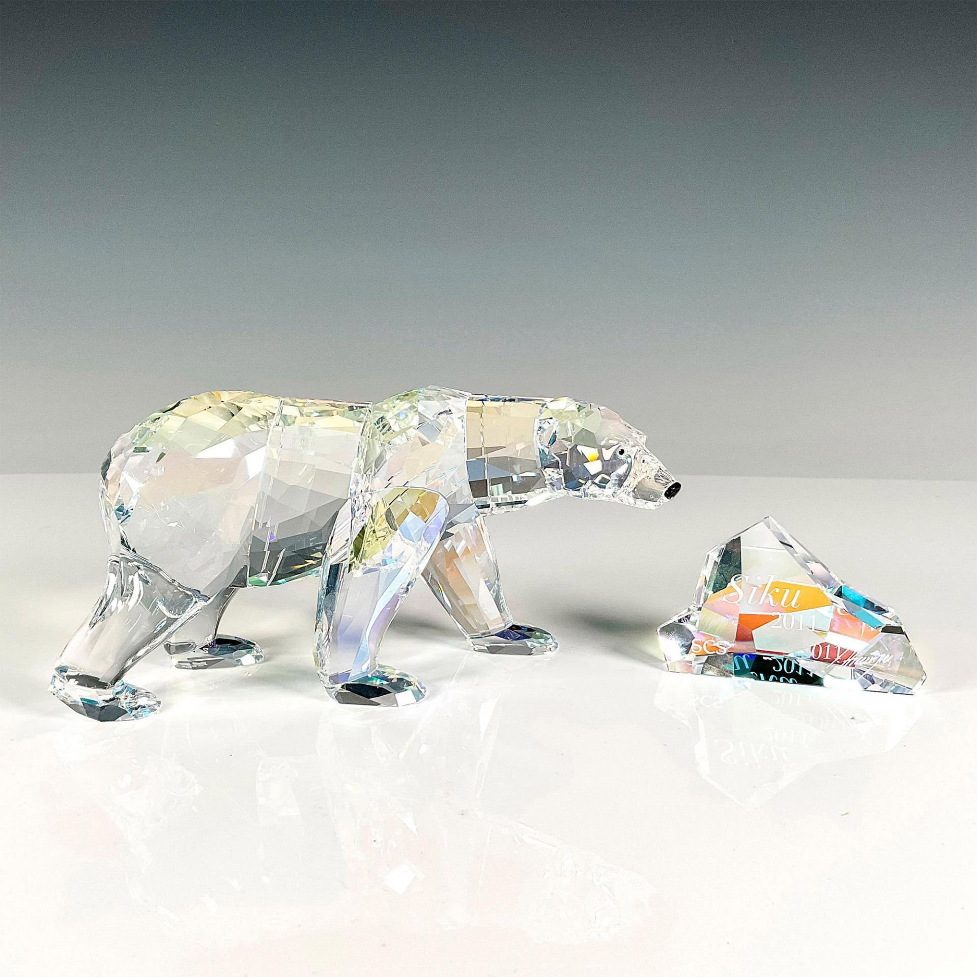 2pc Swarovski Crystal Figurine Siku Polar Bear with Plaque