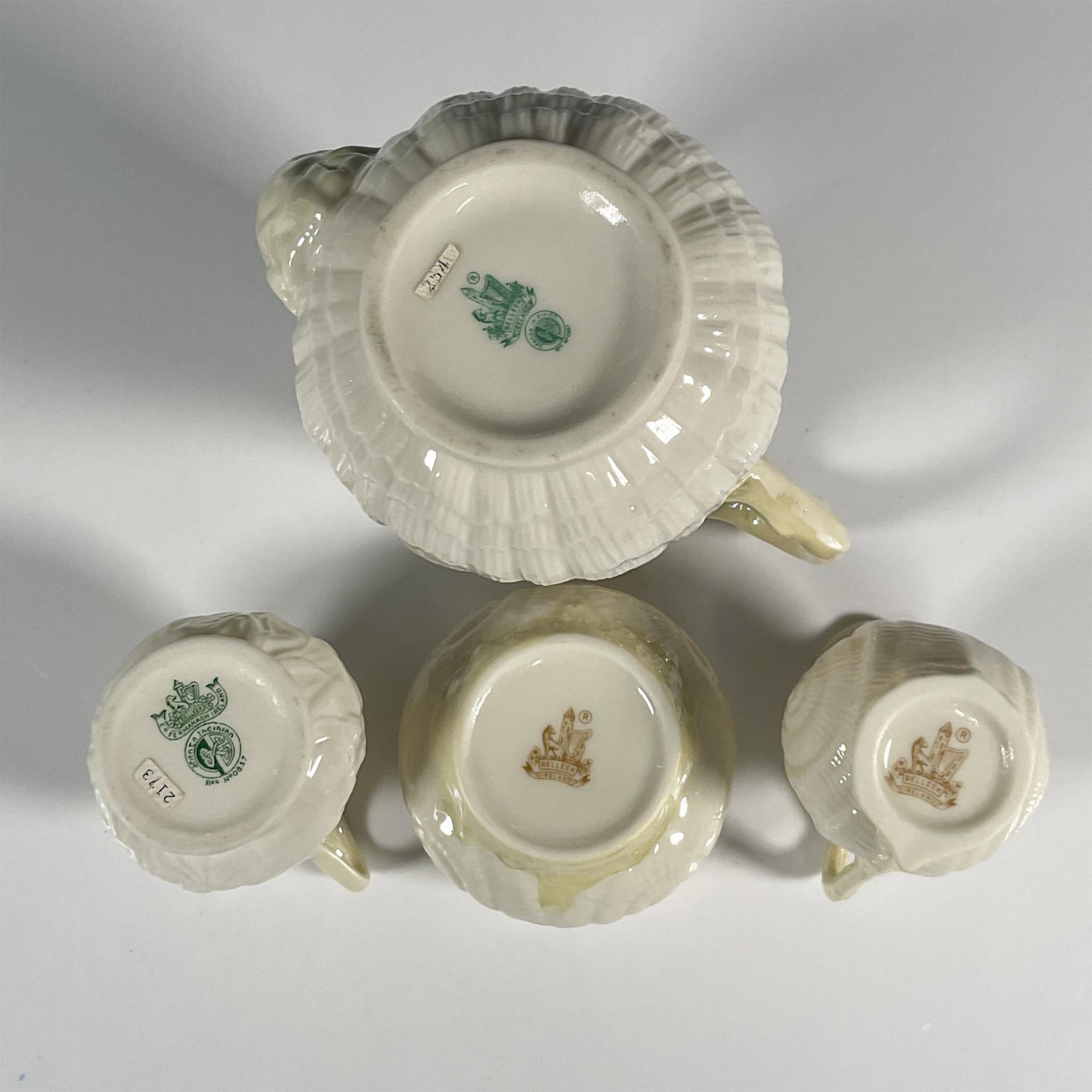 4pc Belleek Pottery Porcelain Coffee Set, Tridacna Yellow - Image 8 of 8