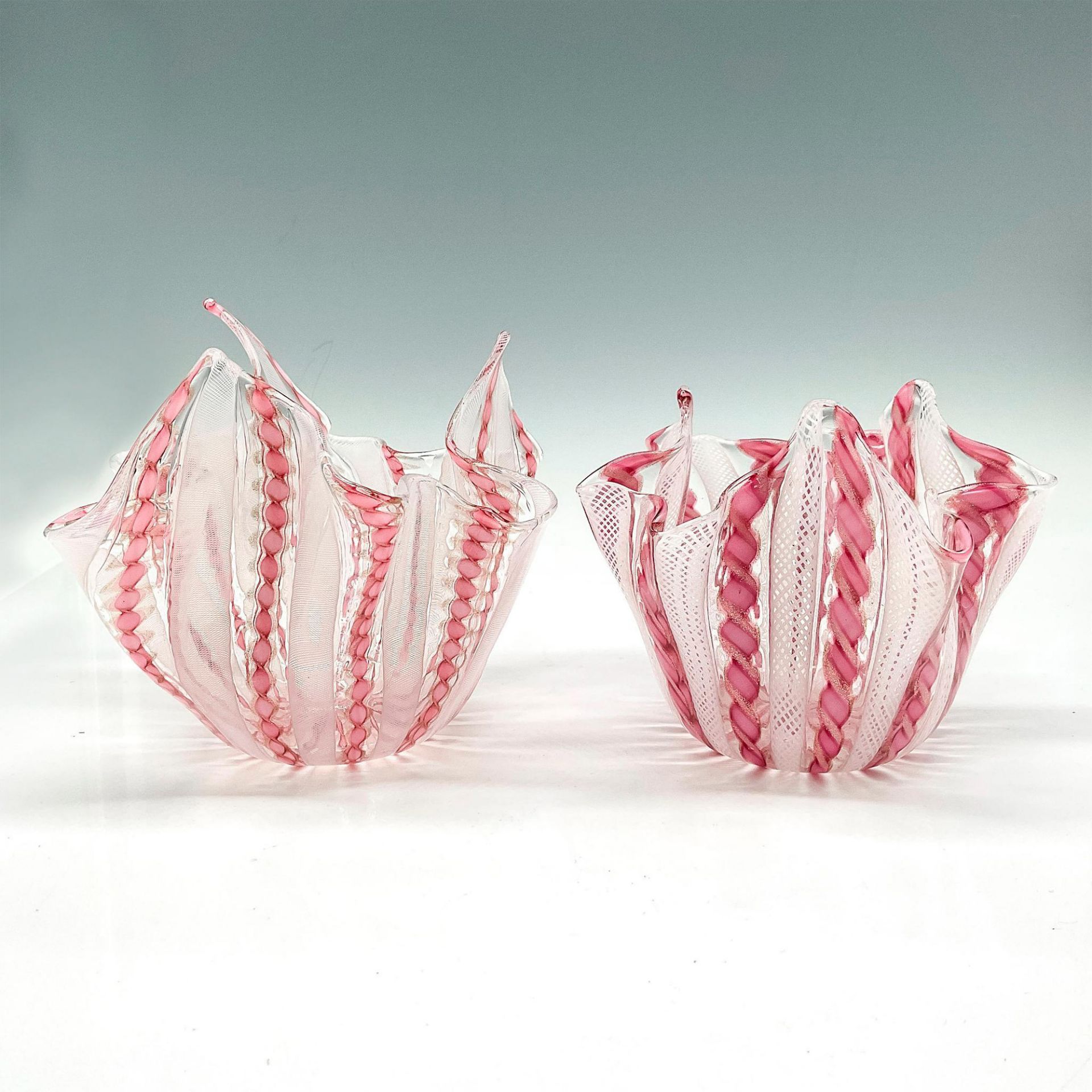 2pc Murano Venini Handkerchief Latticino Bowls