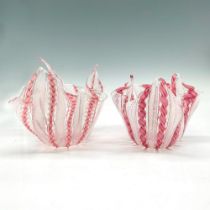 2pc Murano Venini Handkerchief Latticino Bowls