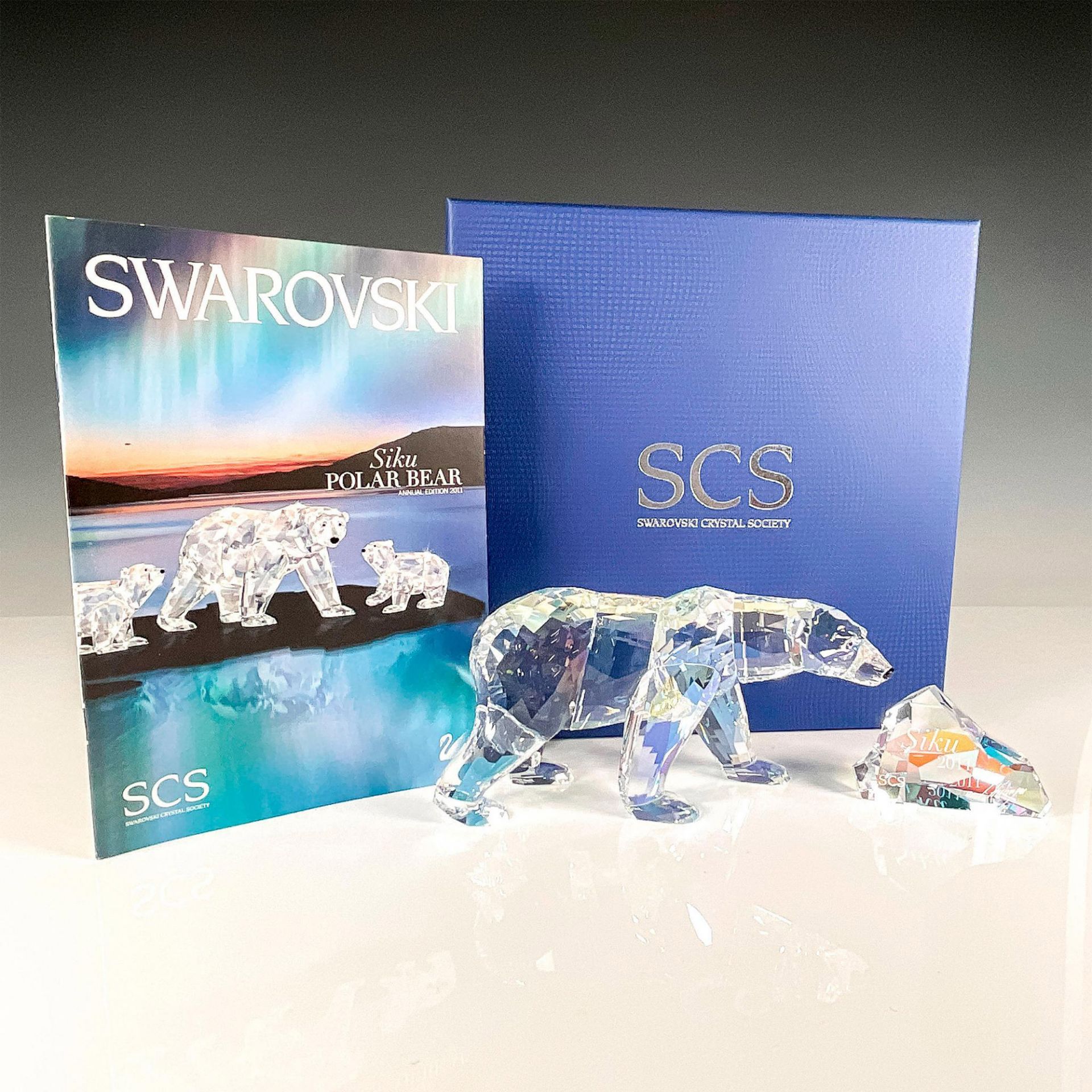 2pc Swarovski Crystal Figurine Siku Polar Bear with Plaque - Image 4 of 4